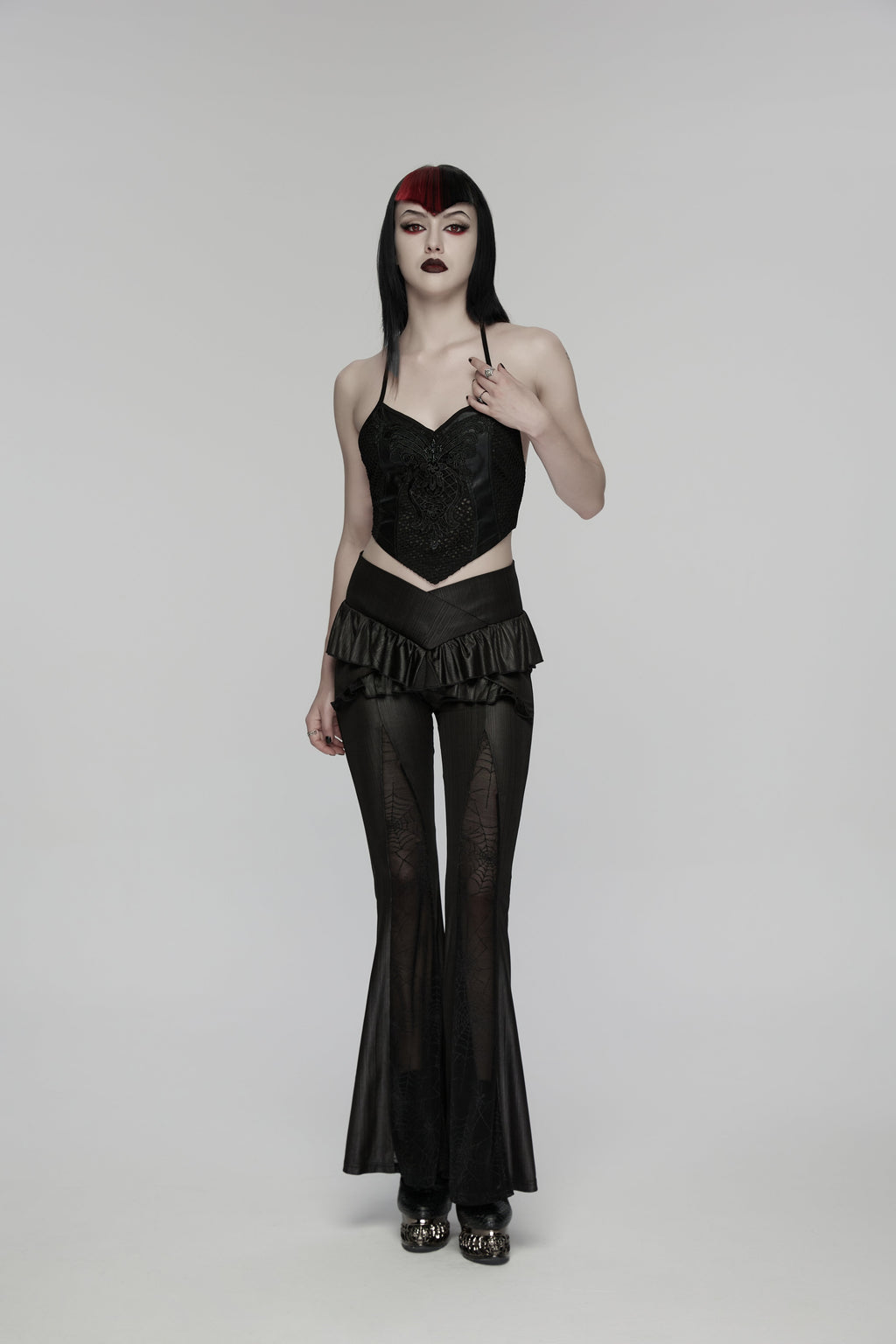 Punk Rave Bellatrix Goth Leggings Flares - Spiderweb Panel Alt Flared Trousers