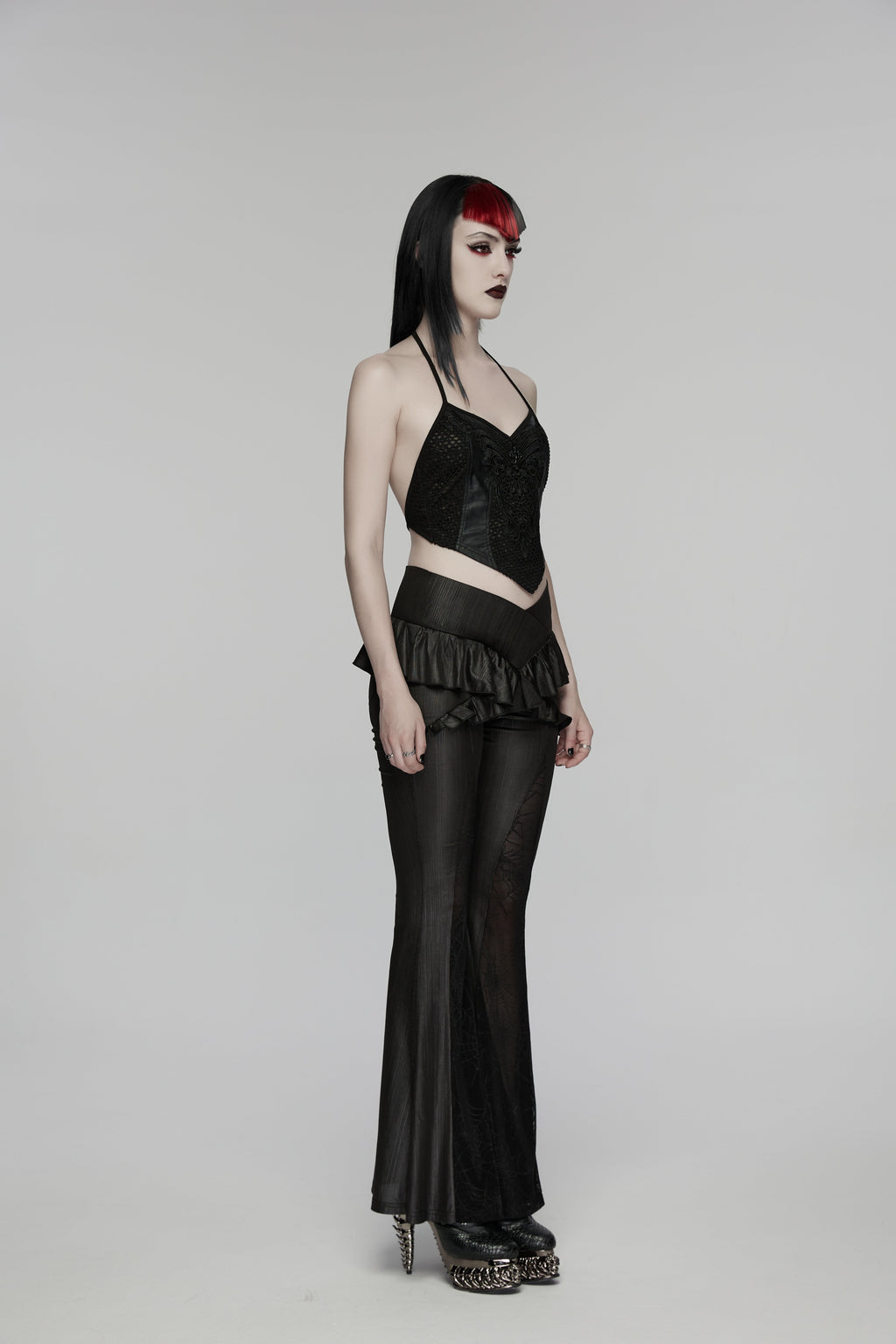 Punk Rave Bellatrix Goth Leggings Flares - Spiderweb Panel Alt Flared Trousers