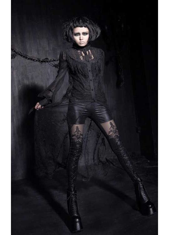 Punk Rave Macbeth Gothic Leggings - Mesh Panel & Corset Lace Detail