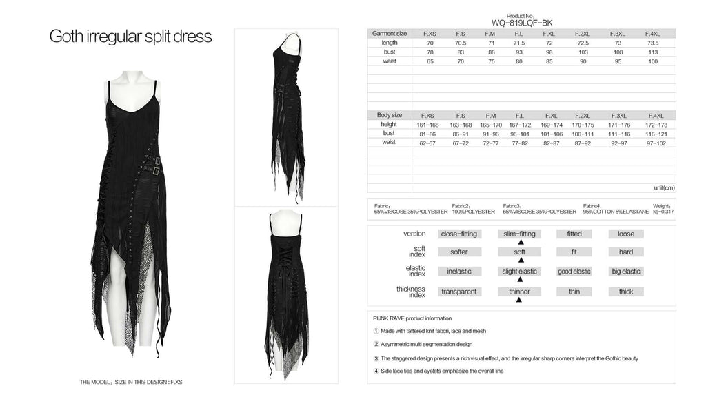 Punk Rave  Honey Irregular Split Dress