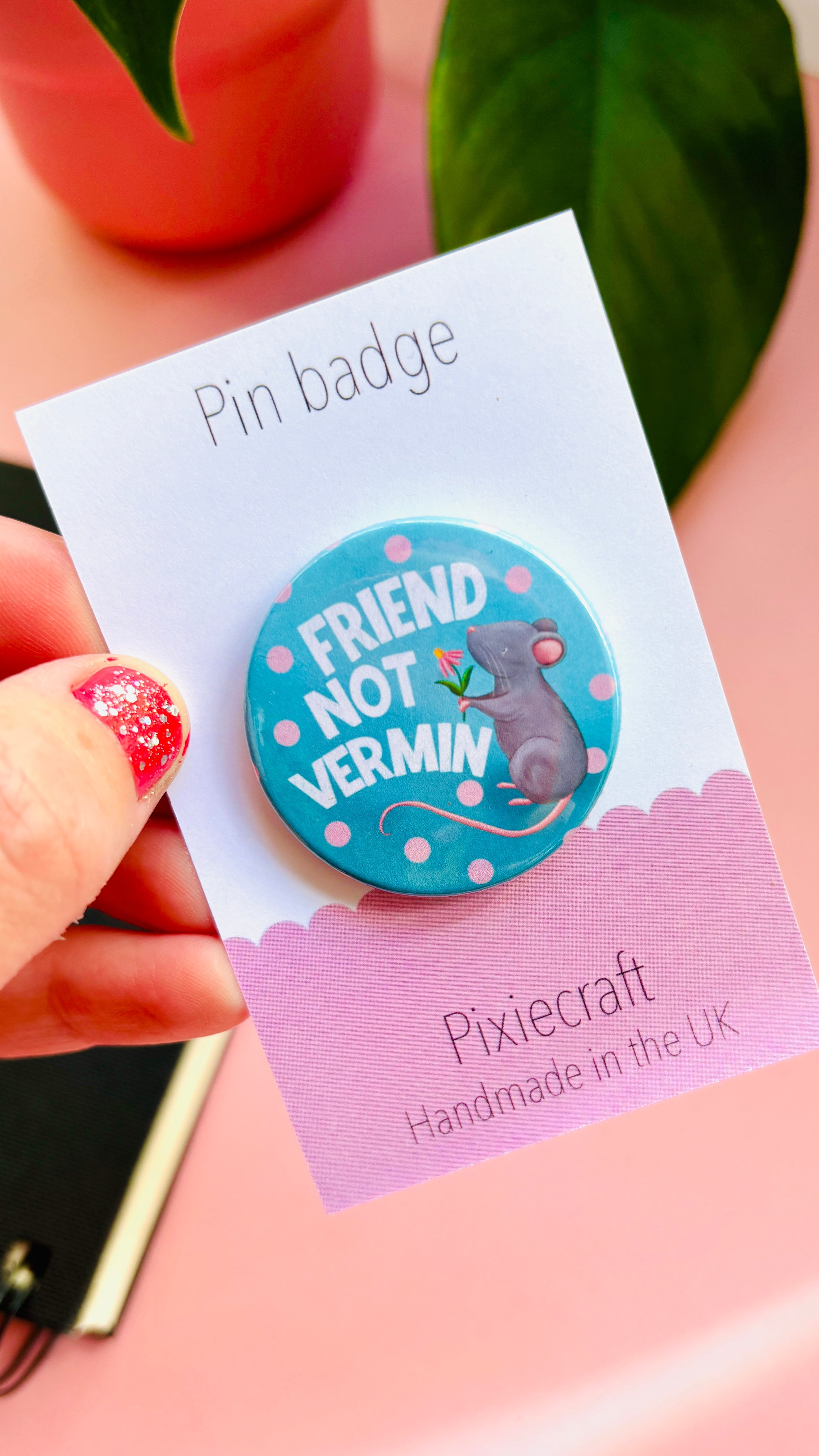 “Friend Not Vermin” Rat Badge or Magnet – Cute Animal Accessory