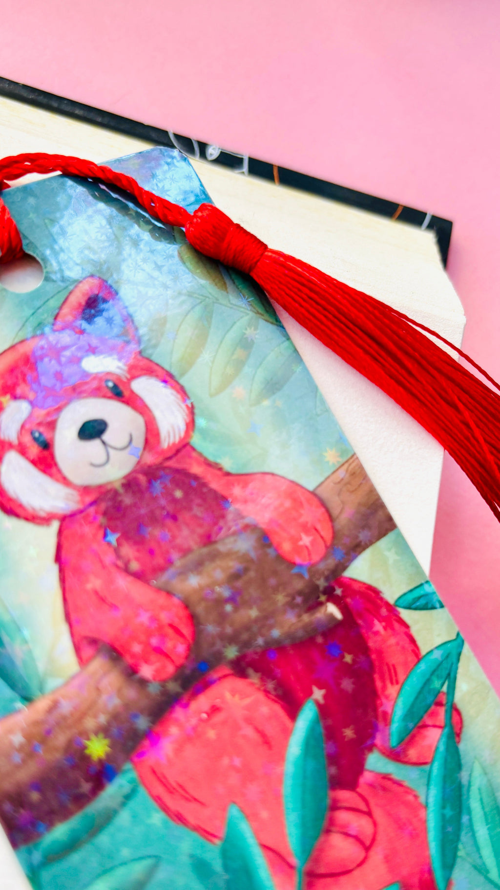 Red Panda Bookmark – Holographic Rainbow Bookmark with Tassel
