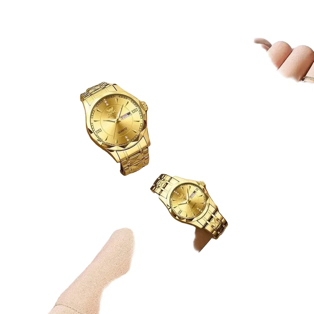 Golden Stainless Steel Couple Watches