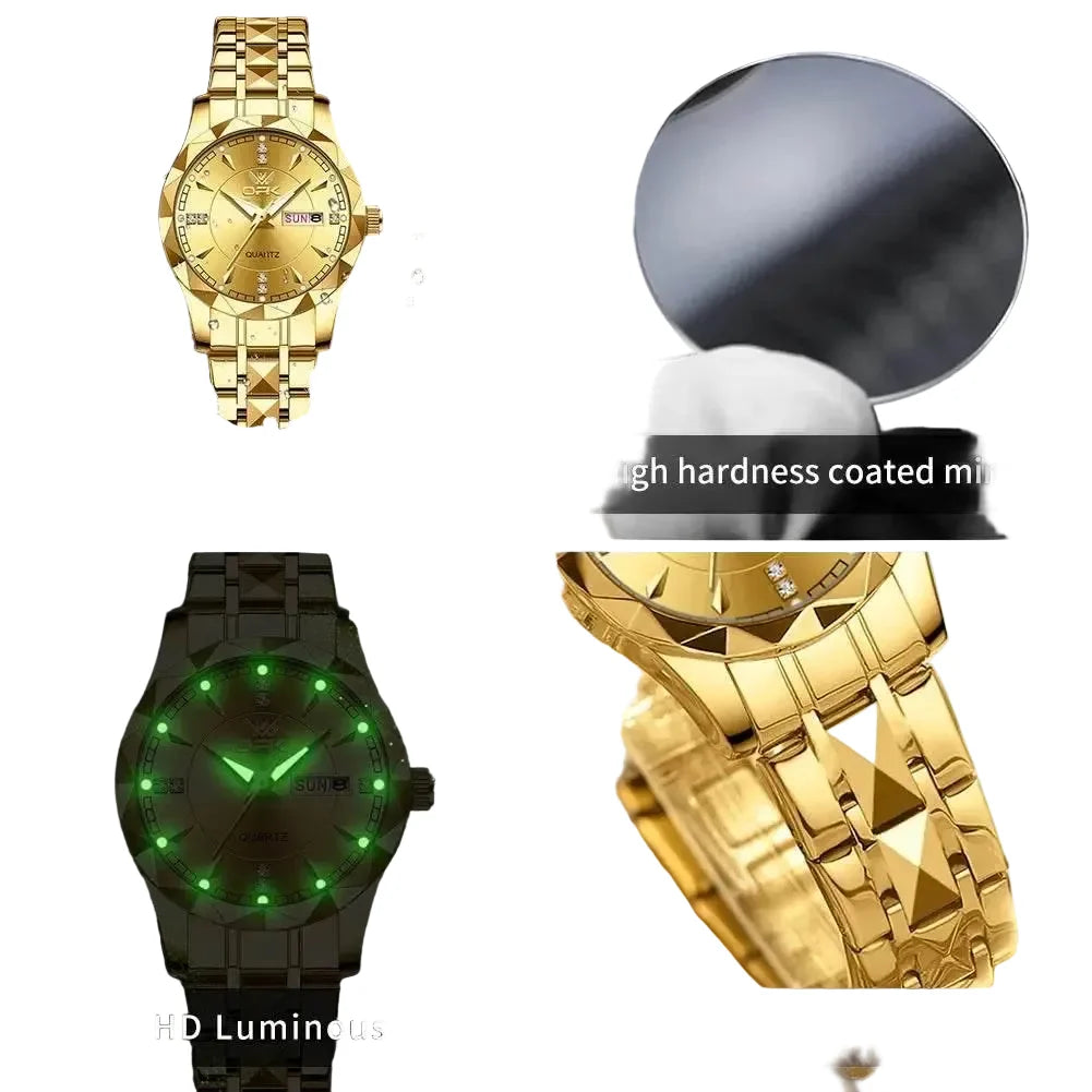 Golden Stainless Steel Couple Watches