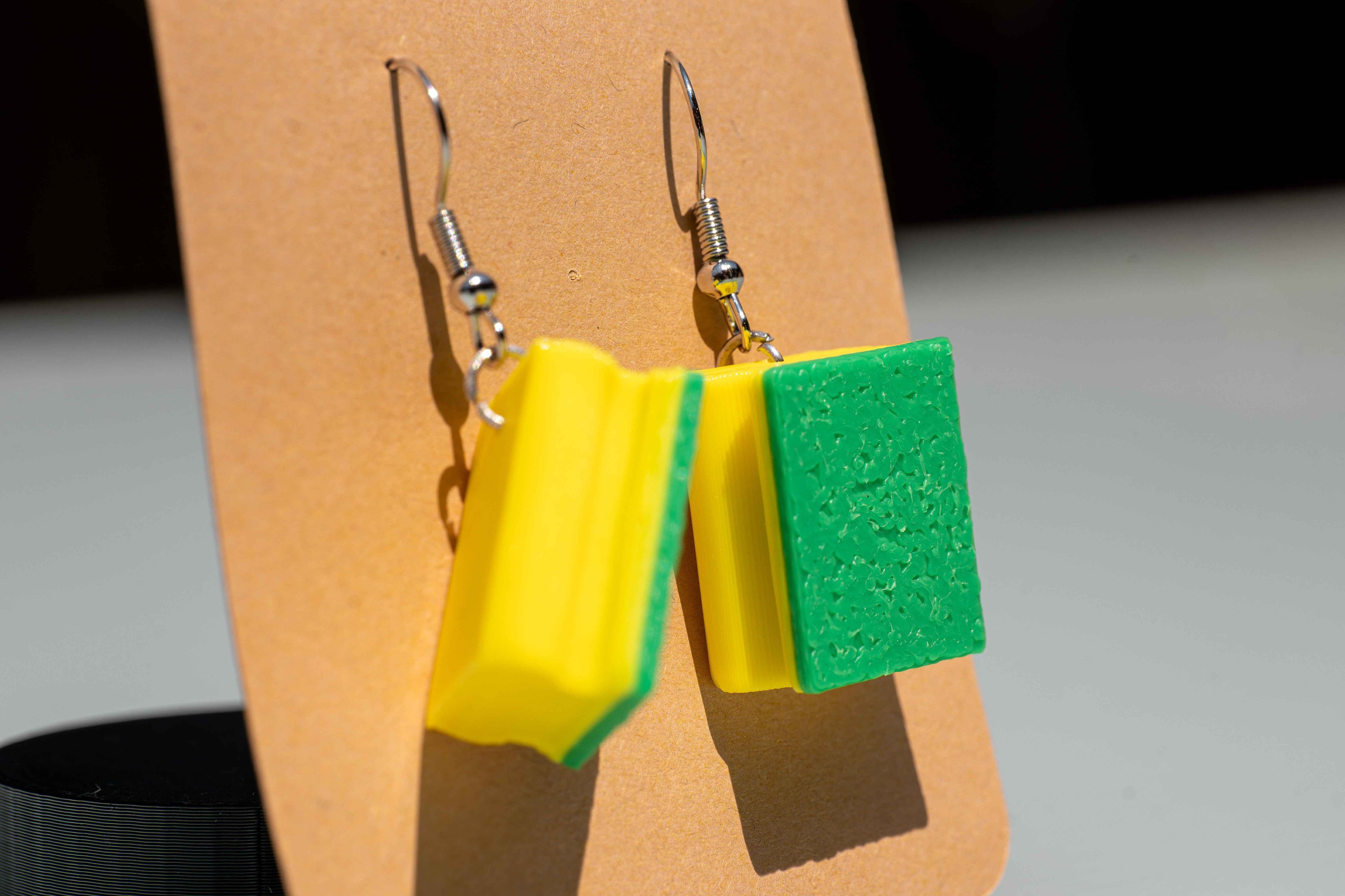 Dish Sponge Dangle Earrings | 3D Printed Quirky Earrings