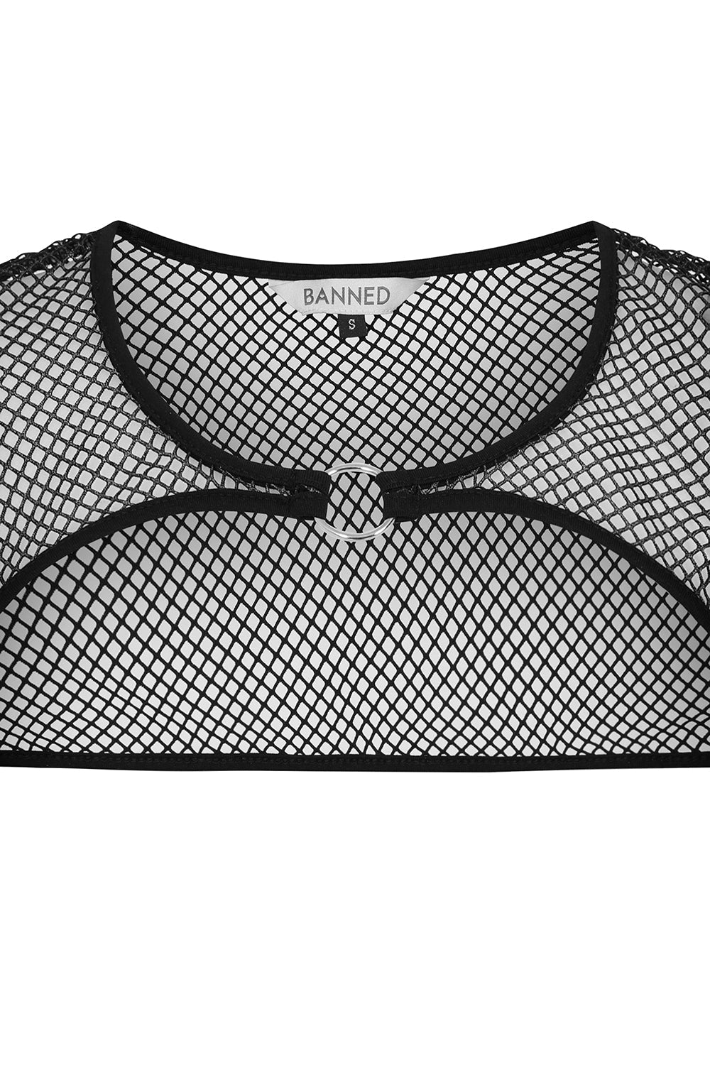 Banned Apparel Venus Metallic Fishnet Bolero Top in Blue Black
