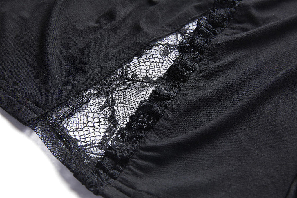 Dark In Love Jemima Black Gothic Top - Lace Bell Sleeves Sweetheart Neckline
