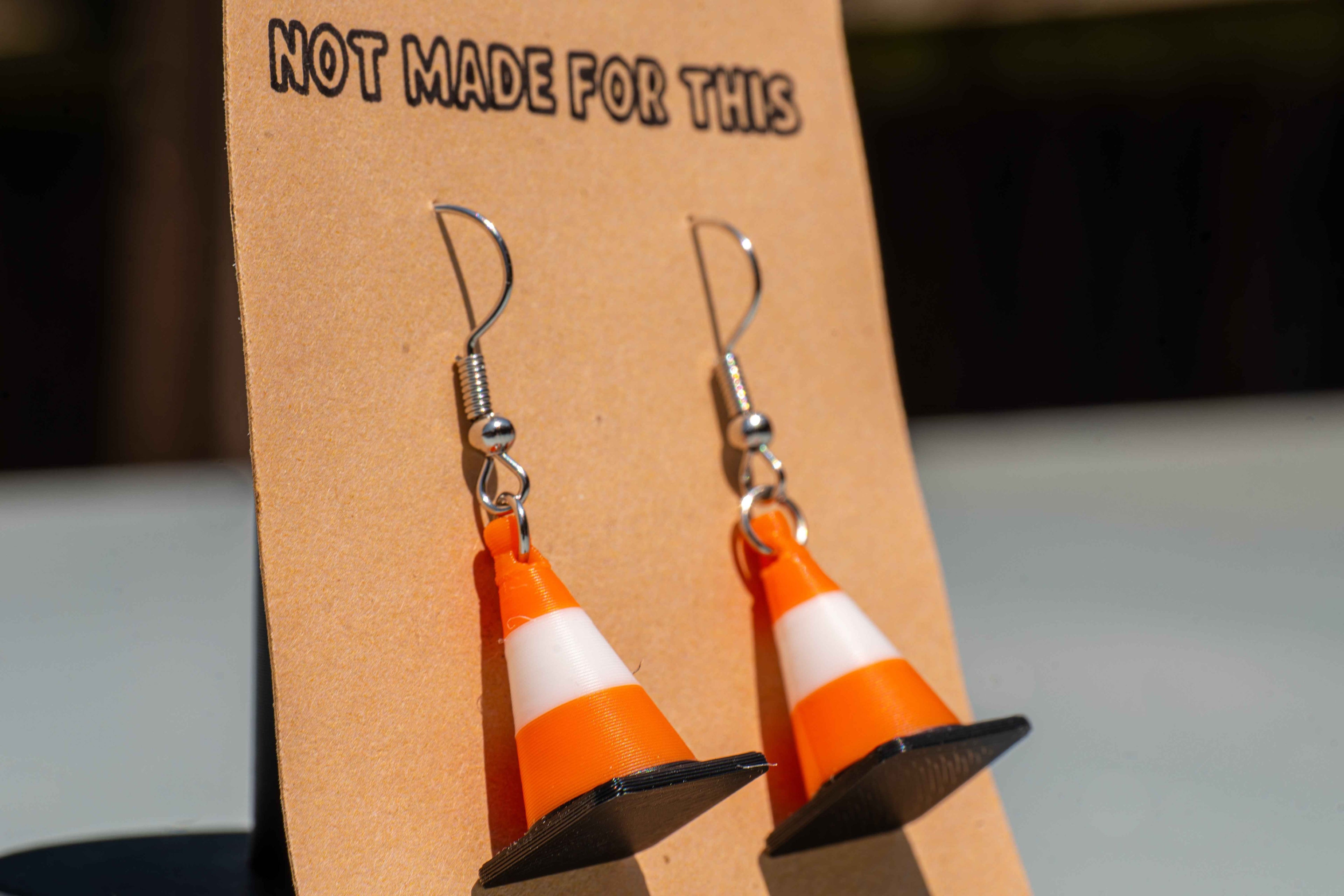 Traffic Cone Dangle Earrings | 3D Printed Quirky Earrings