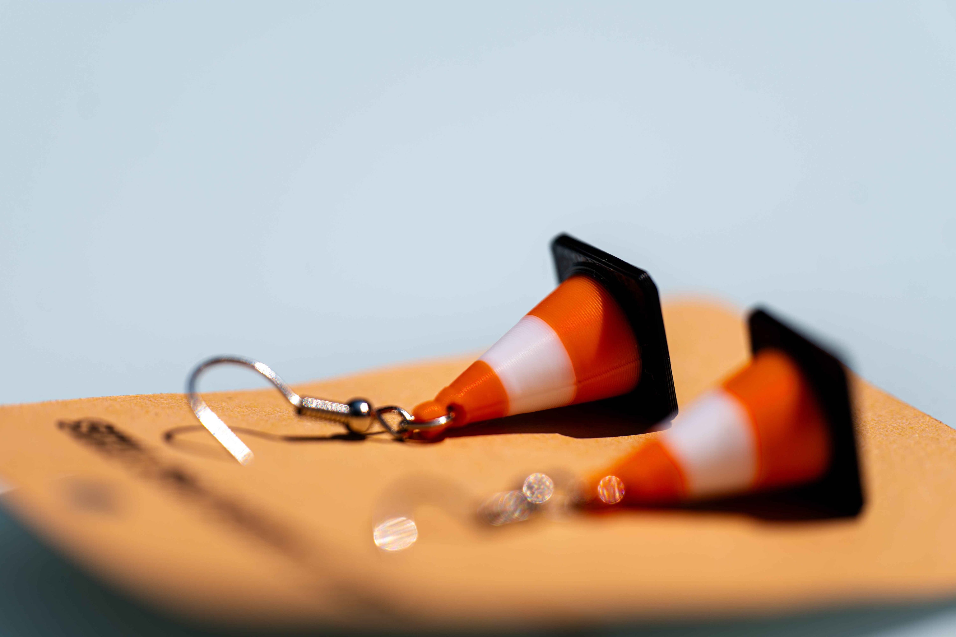 Traffic Cone Dangle Earrings | 3D Printed Quirky Earrings