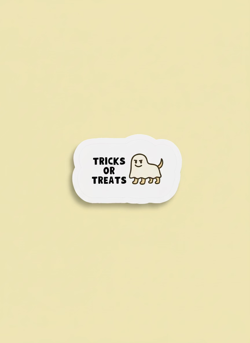 Tricks or Treats Dog Sticker | Cute Halloween Vinyl Sticker