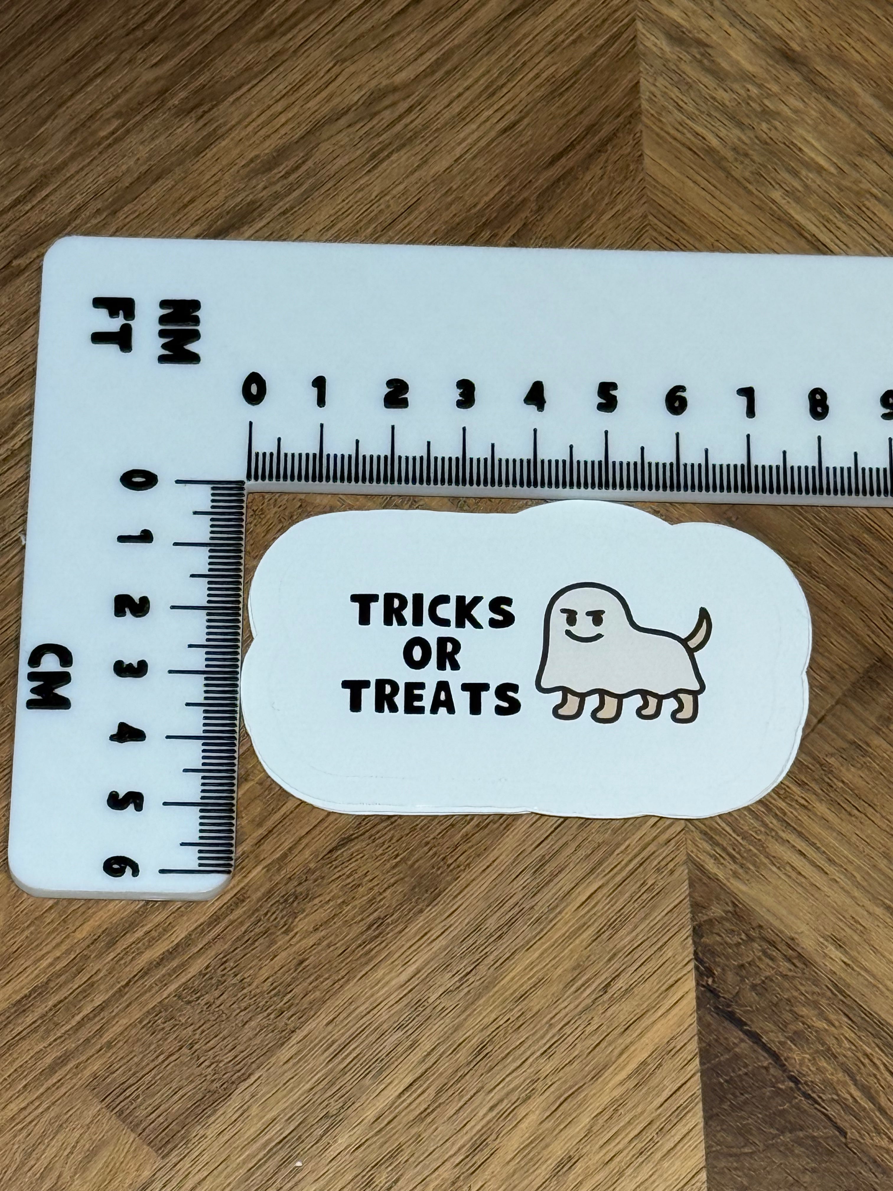 Tricks or Treats Dog Sticker | Cute Halloween Vinyl Sticker