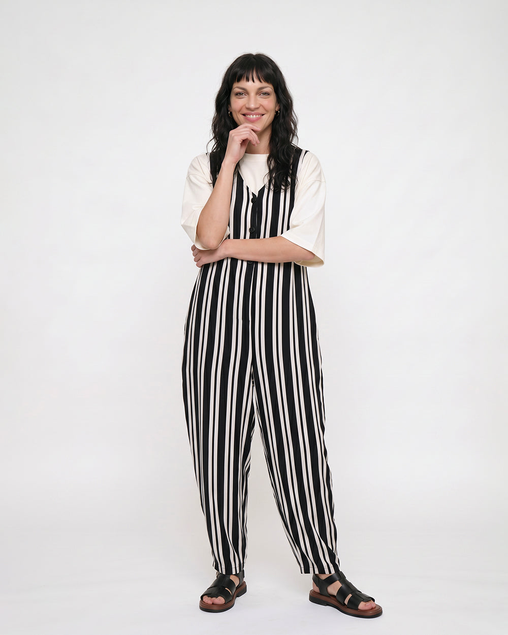 Tru Black Stripe Print Jumpsuit