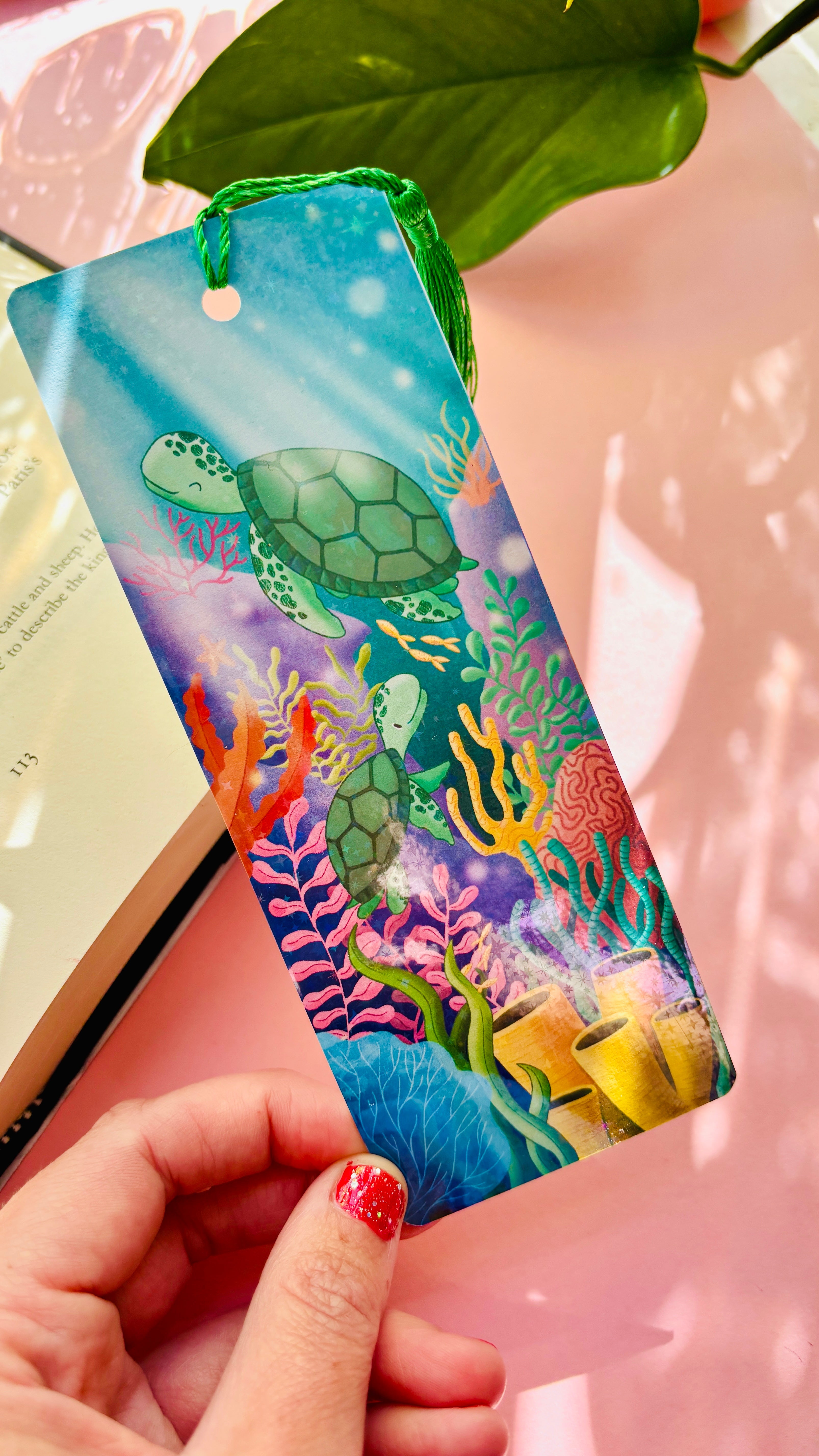 Sea Turtle Bookmark – Holographic Ocean Bookmark with Tassel