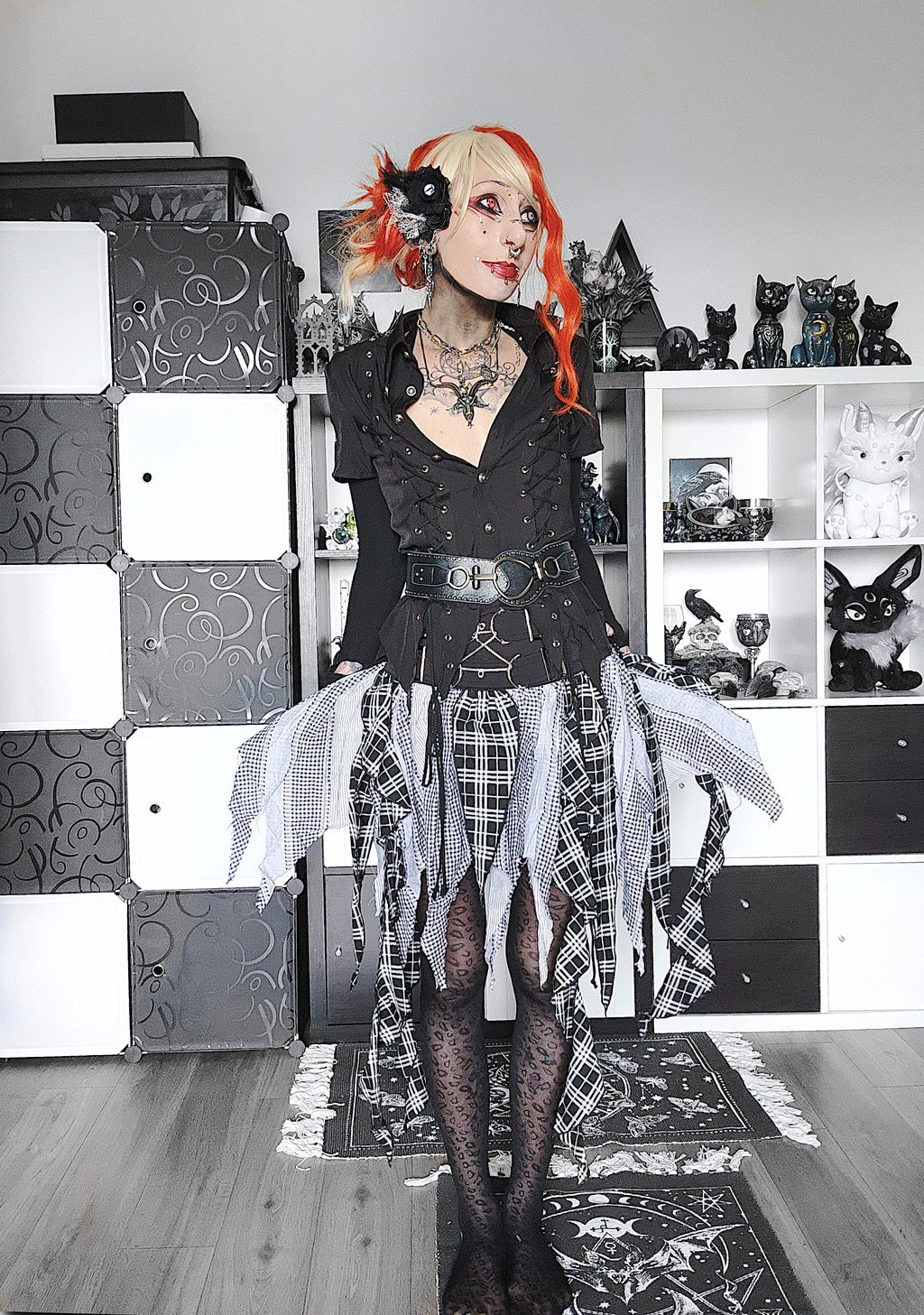 Dark in Love Ruptured Lace-Up Goth Shirt - D-Ring Hardware & Handkerchief Hem