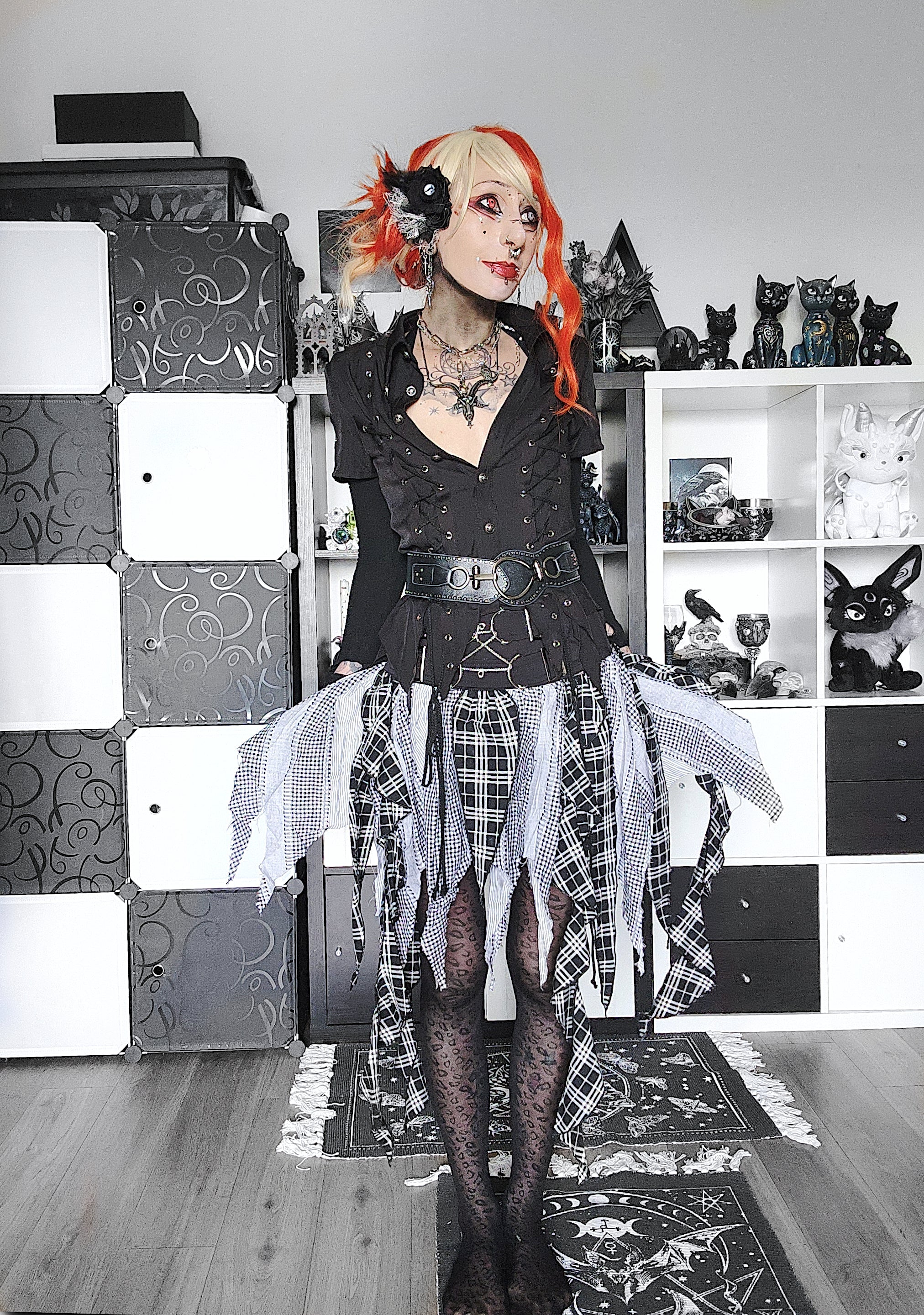 Dark in Love Ruptured Lace-Up Goth Shirt - D-Ring Hardware & Handkerchief Hem