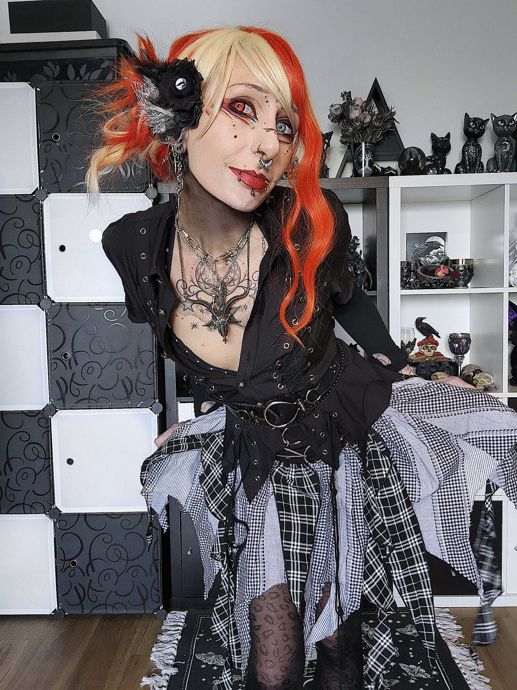 Dark in Love Ruptured Lace-Up Goth Shirt - D-Ring Hardware & Handkerchief Hem