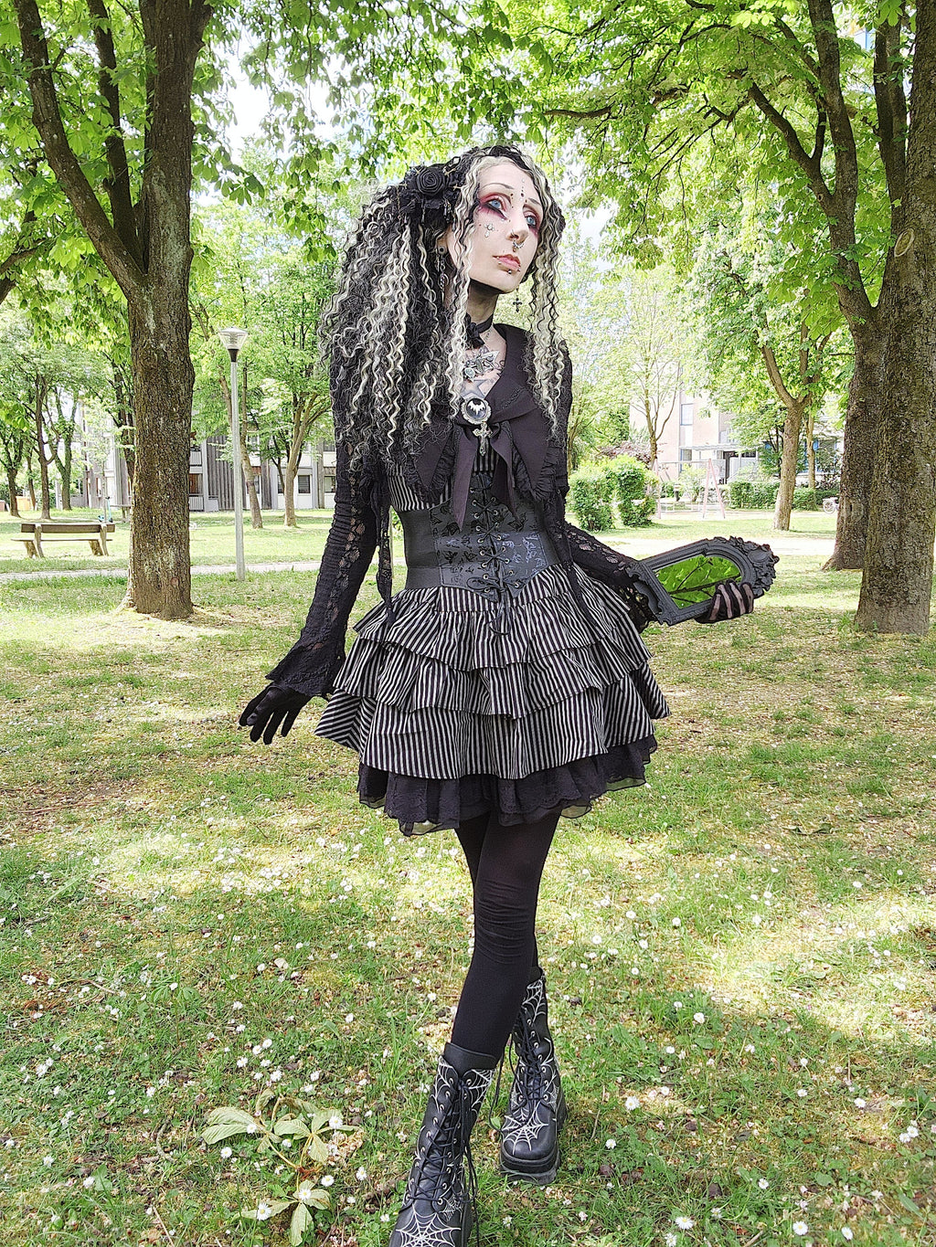 Dark in Love Vintage Striped Ruffle Tier Dress