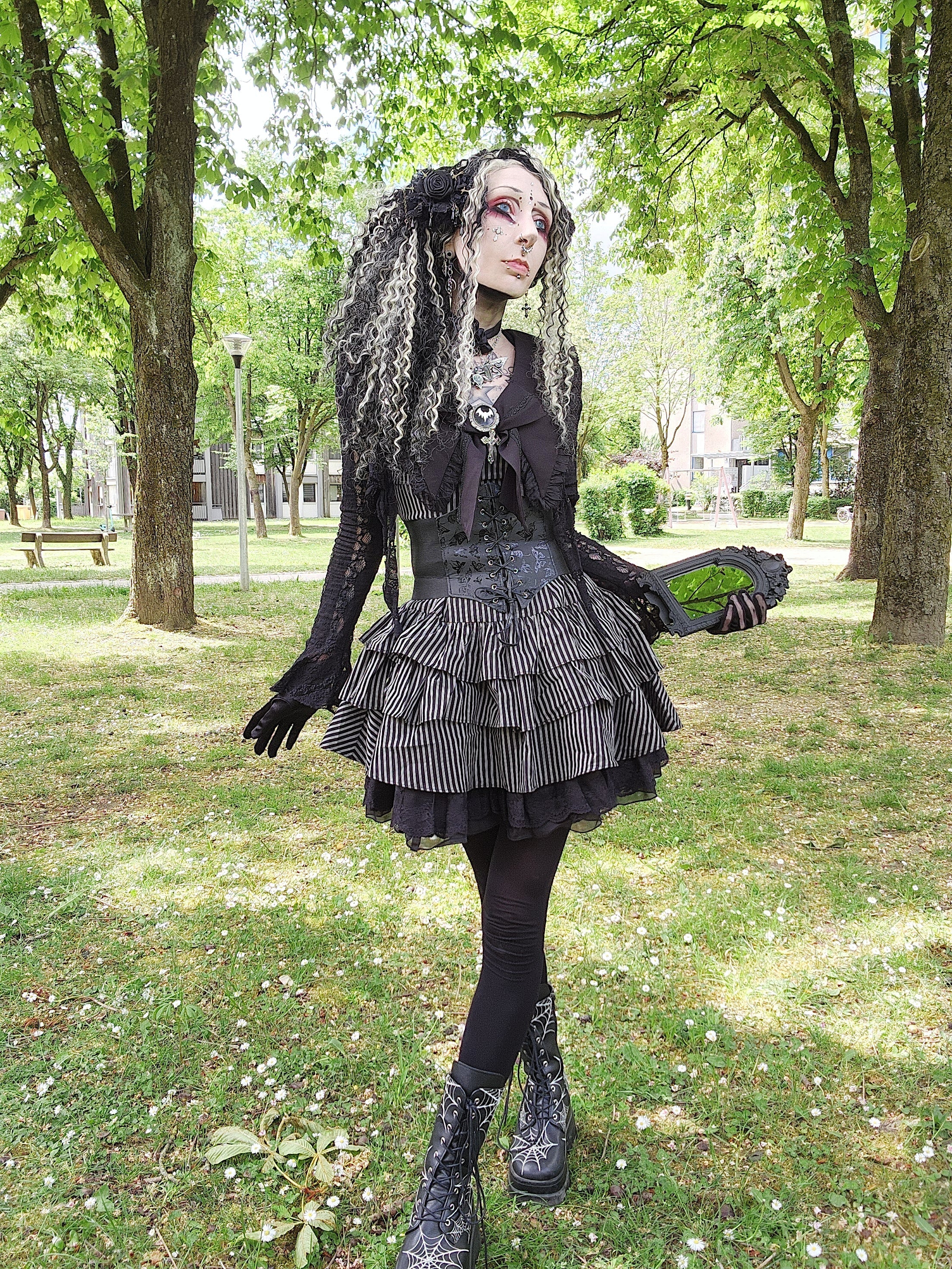 Dark in Love Vintage Striped Ruffle Tier Dress