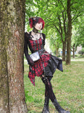 Dark in Love Red Tartan Corset Punk Dress with Handkerchief Skirt