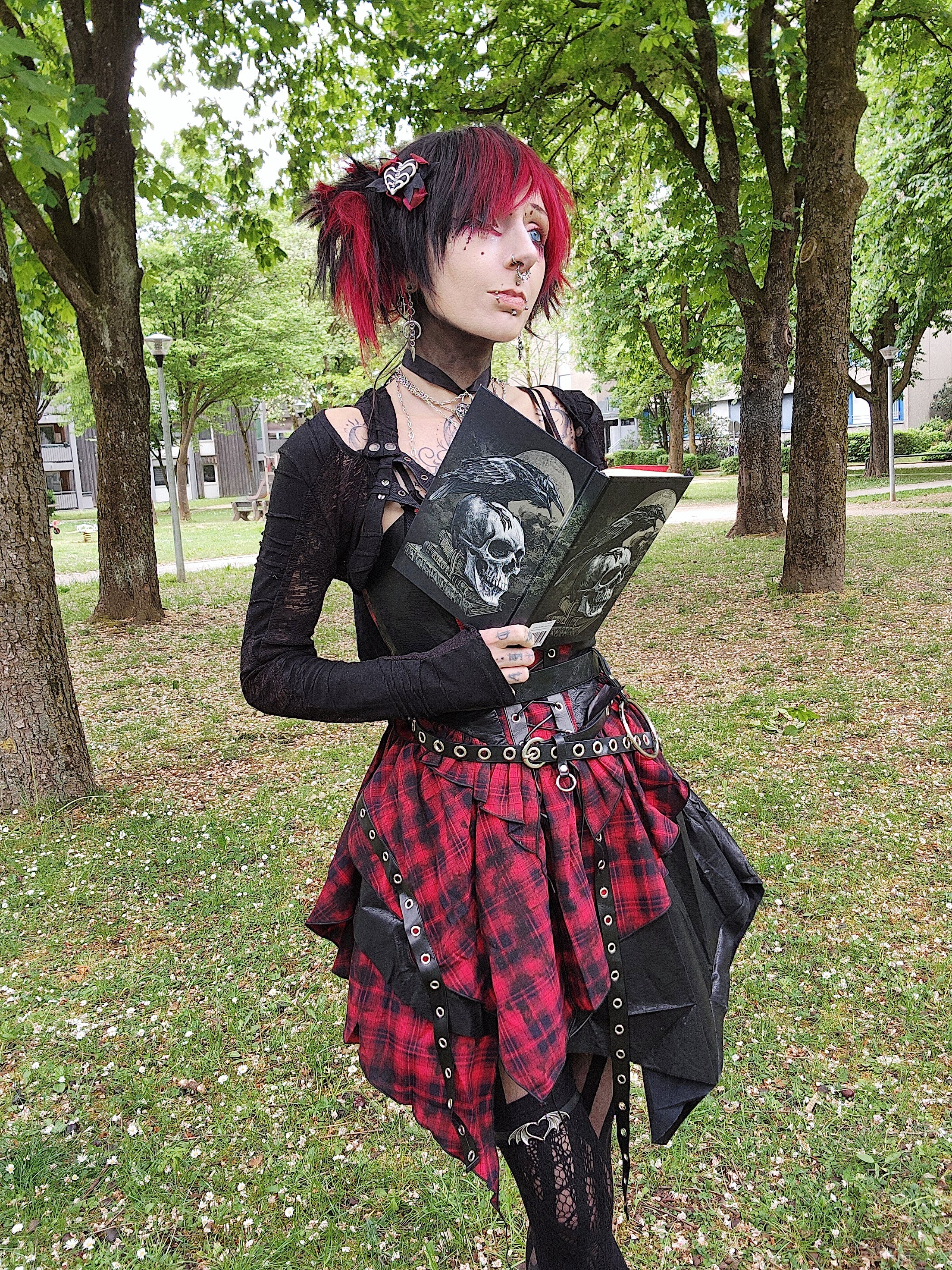 Dark in Love Red Tartan Corset Punk Dress with Handkerchief Skirt