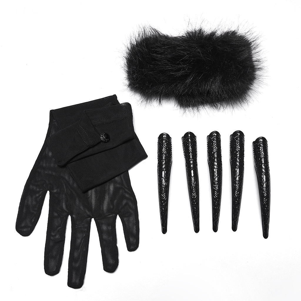 Punk Rave Fluffy Goth Claw Gloves