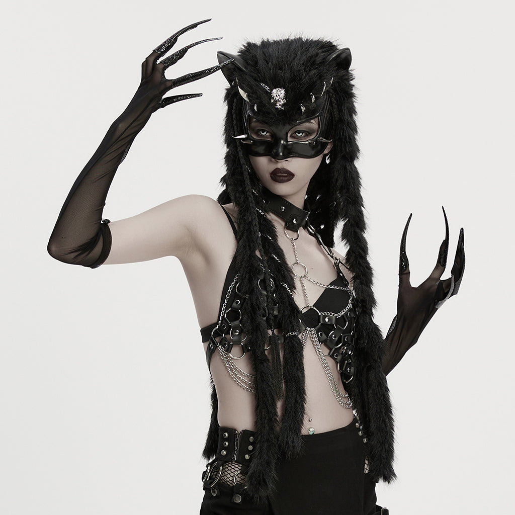Punk Rave Fluffy Goth Claw Gloves