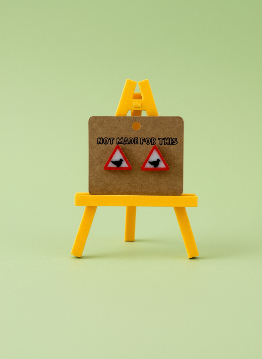 Warning Ducks Stud Earrings | Funny Road Sign Earrings | Duck Gift