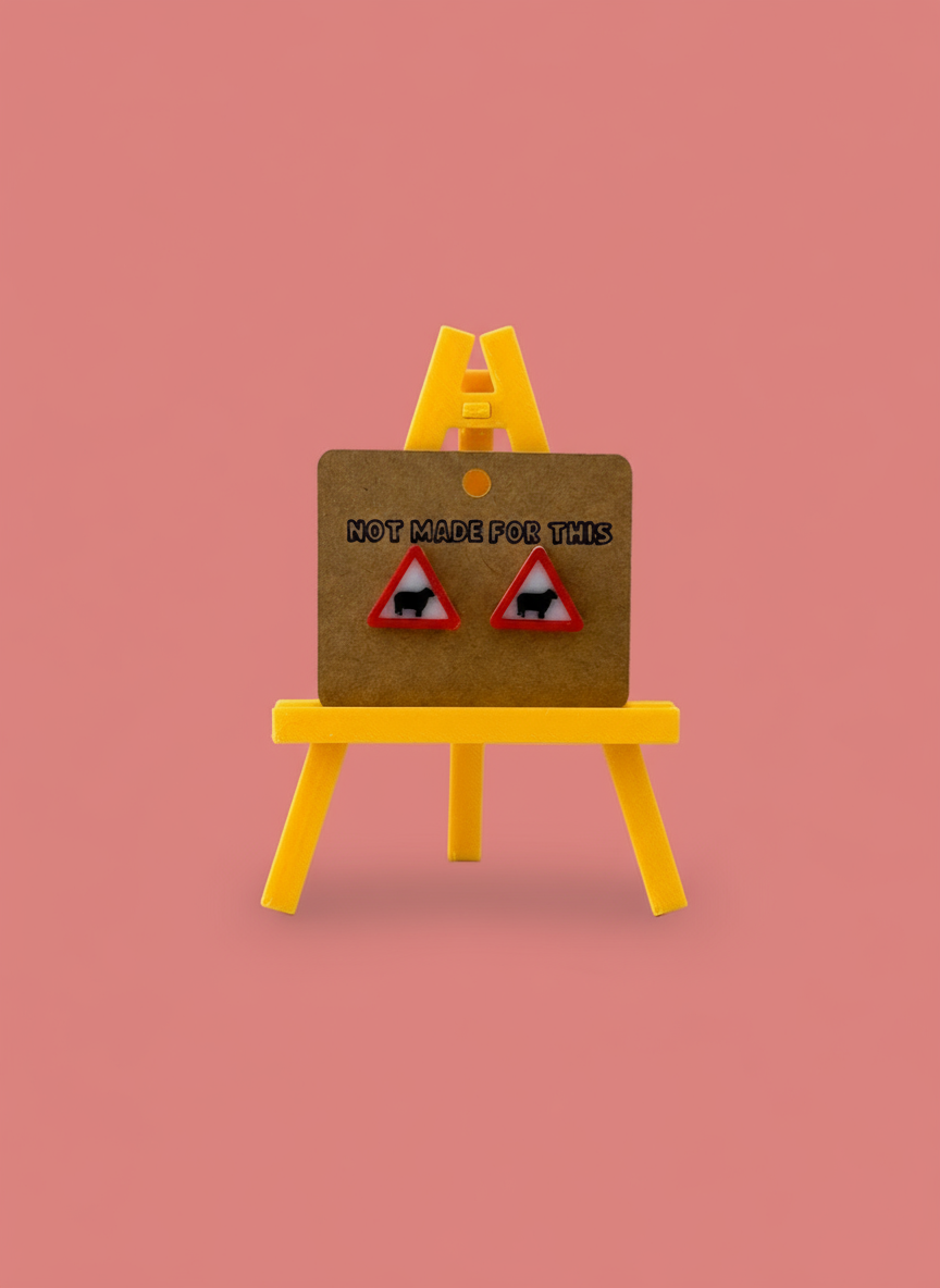 Warning Sheep Stud Earrings | Funny Road Sign Earrings | Cute Gift
