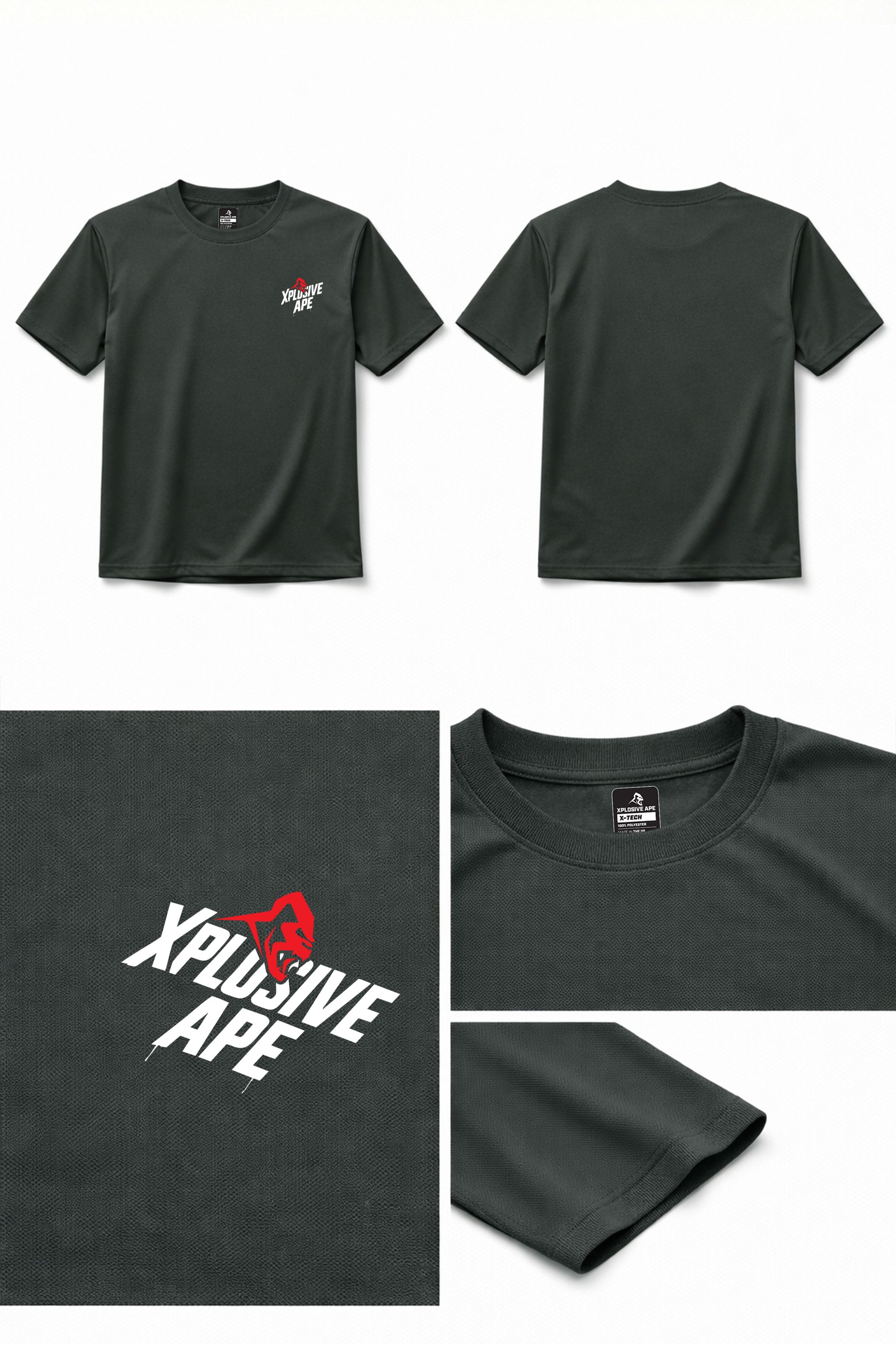 XAPE Classic Stencil Logo X Tech Tee - Forest Green