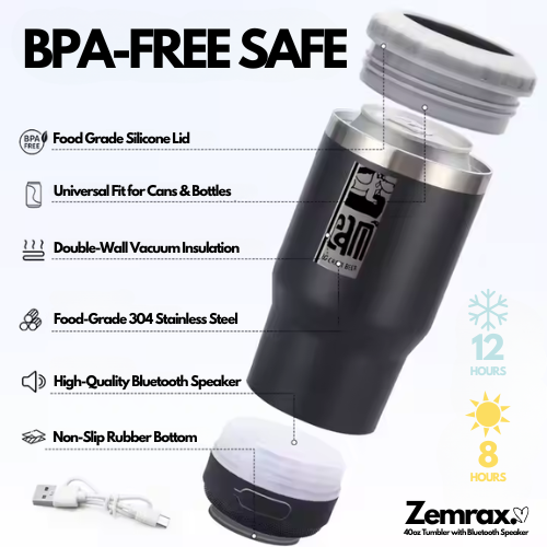 Zemrax 4-in-1 Drink Tumbler with Bluetooth Speaker