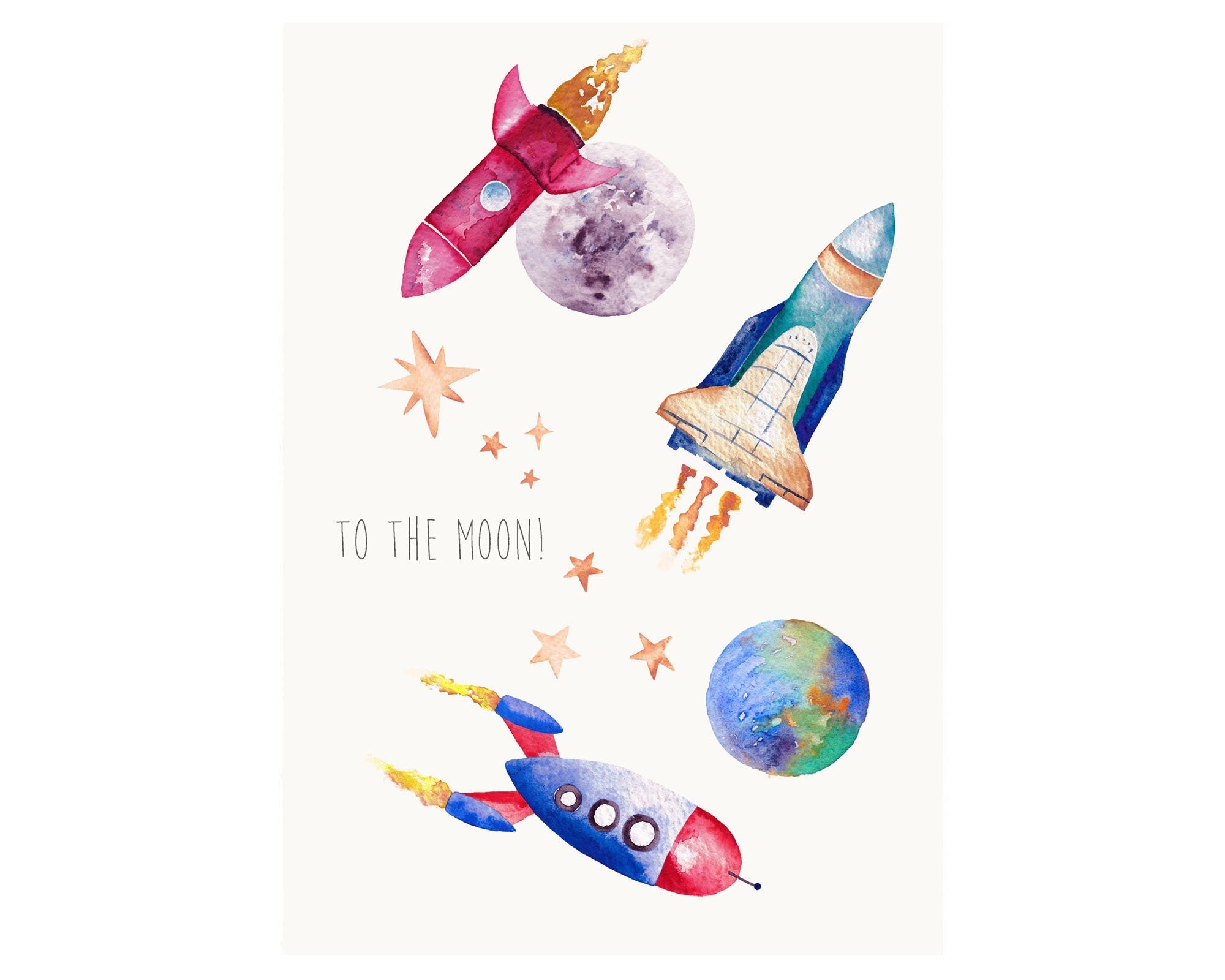 Personalised Watercolour Space Rockets Print