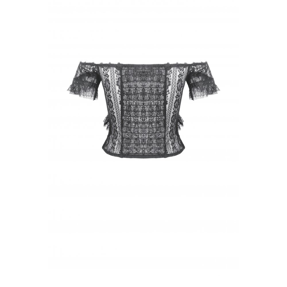 Dark in Love Ophelia Lace Off-Shoulder Gothic Top in Black