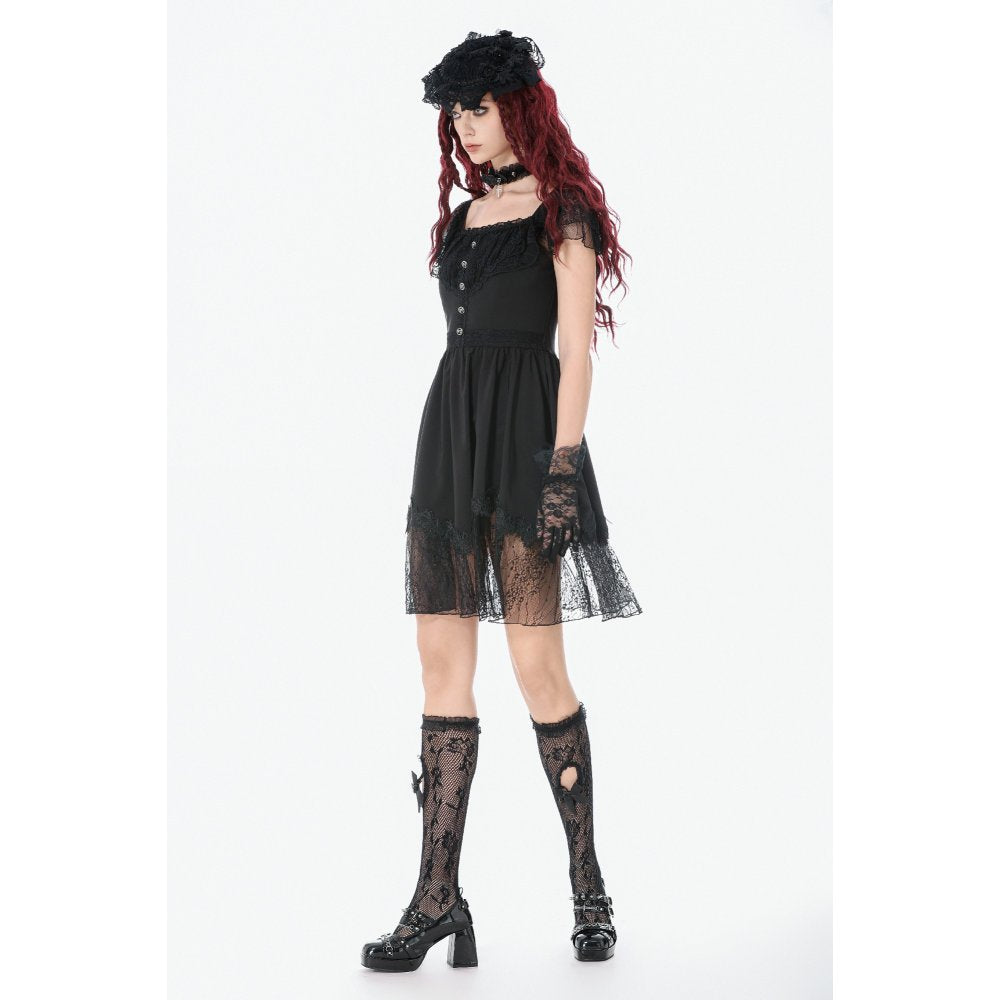 Dark in Love Black Gothic Sweet Bow Lace Lolita Dress