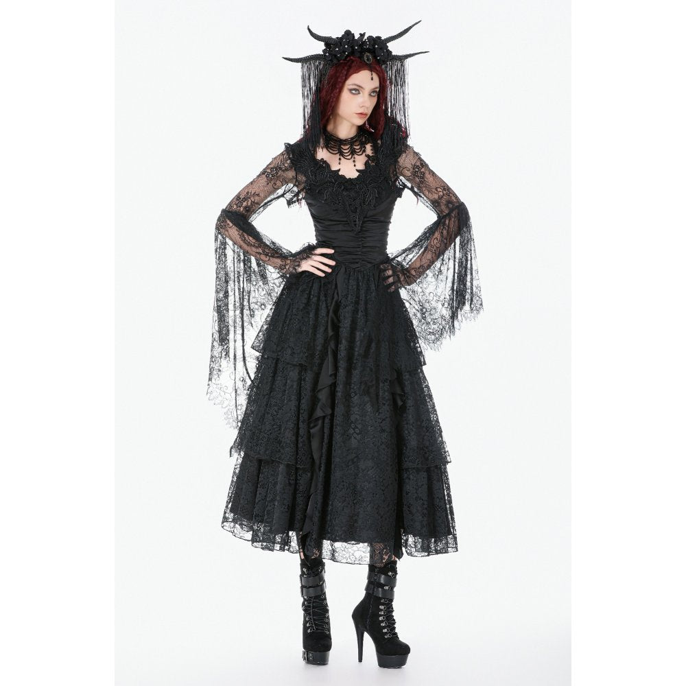 Dark In Love Gothic Deep-V Lace Bell Sleeve Cape