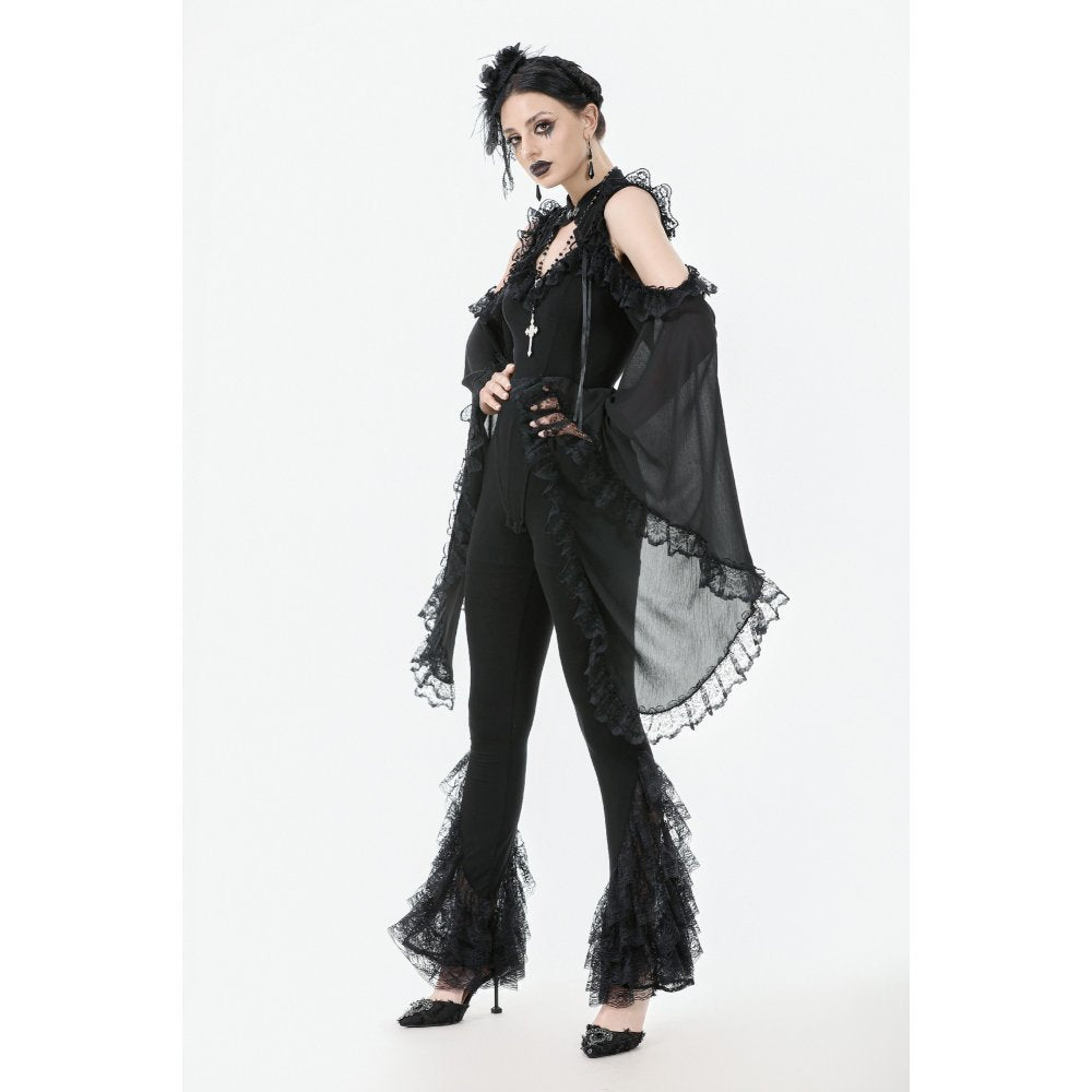 Dark in Love Goth Flare Leggings with Lace Frills