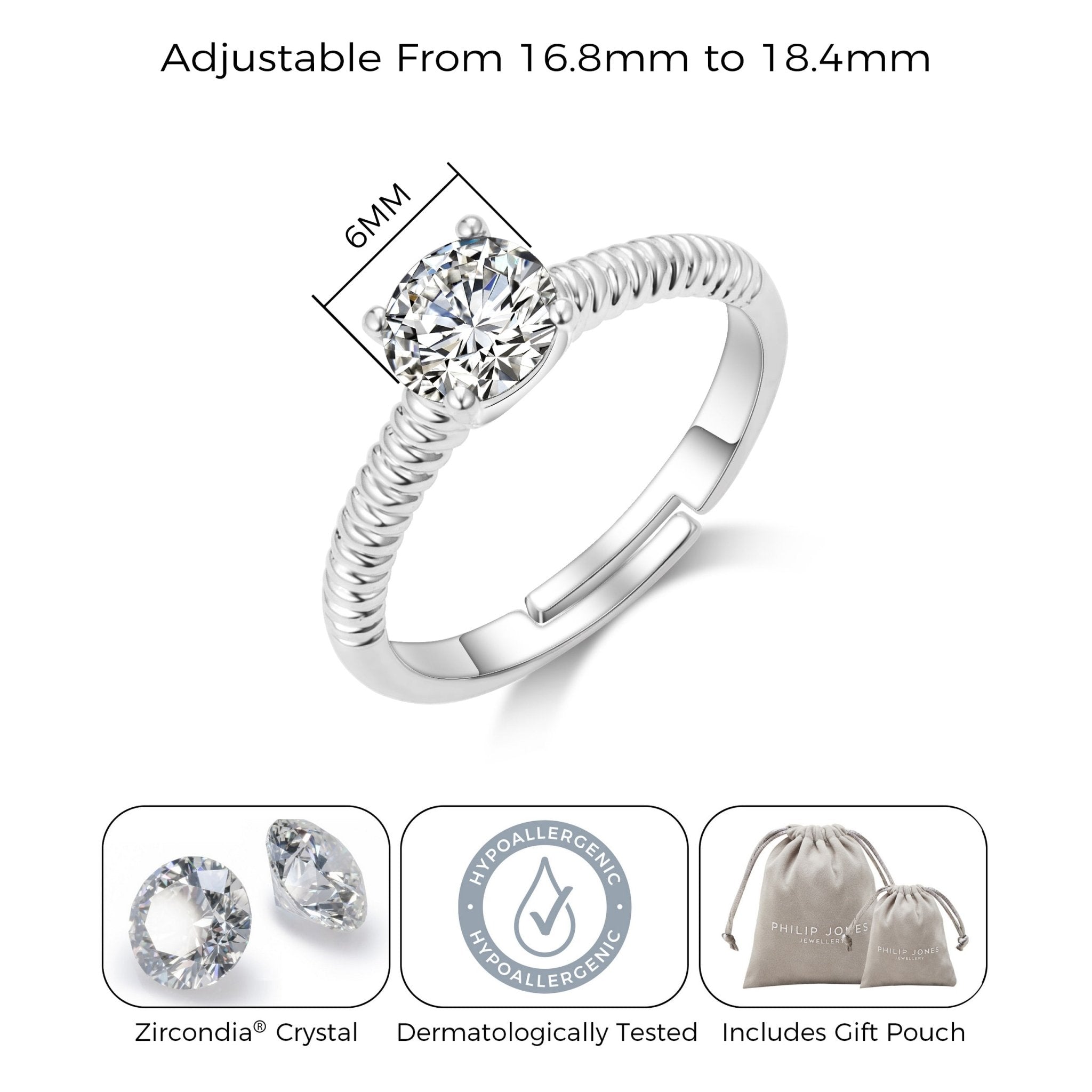 Adjustable Crystal Ring Created with Zircondia® Crystals