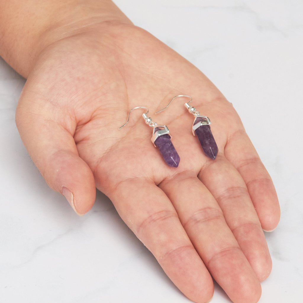 Amethyst Gemstone Drop Earrings with Quote Card