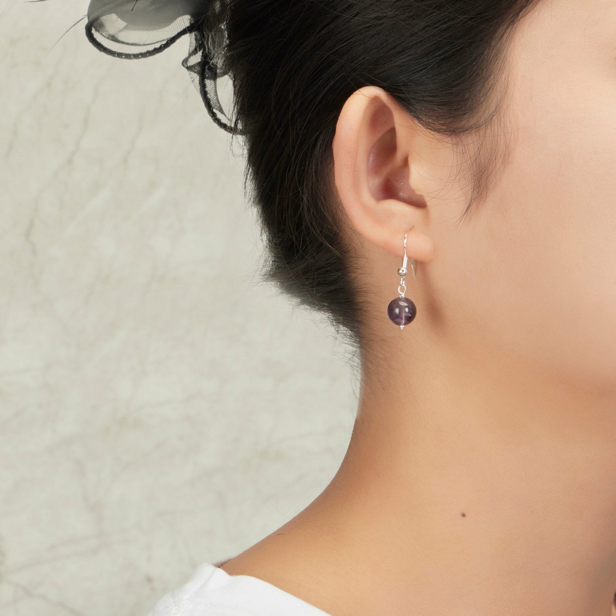 Amethyst Gemstone Round Drop Earrings with Quote Card