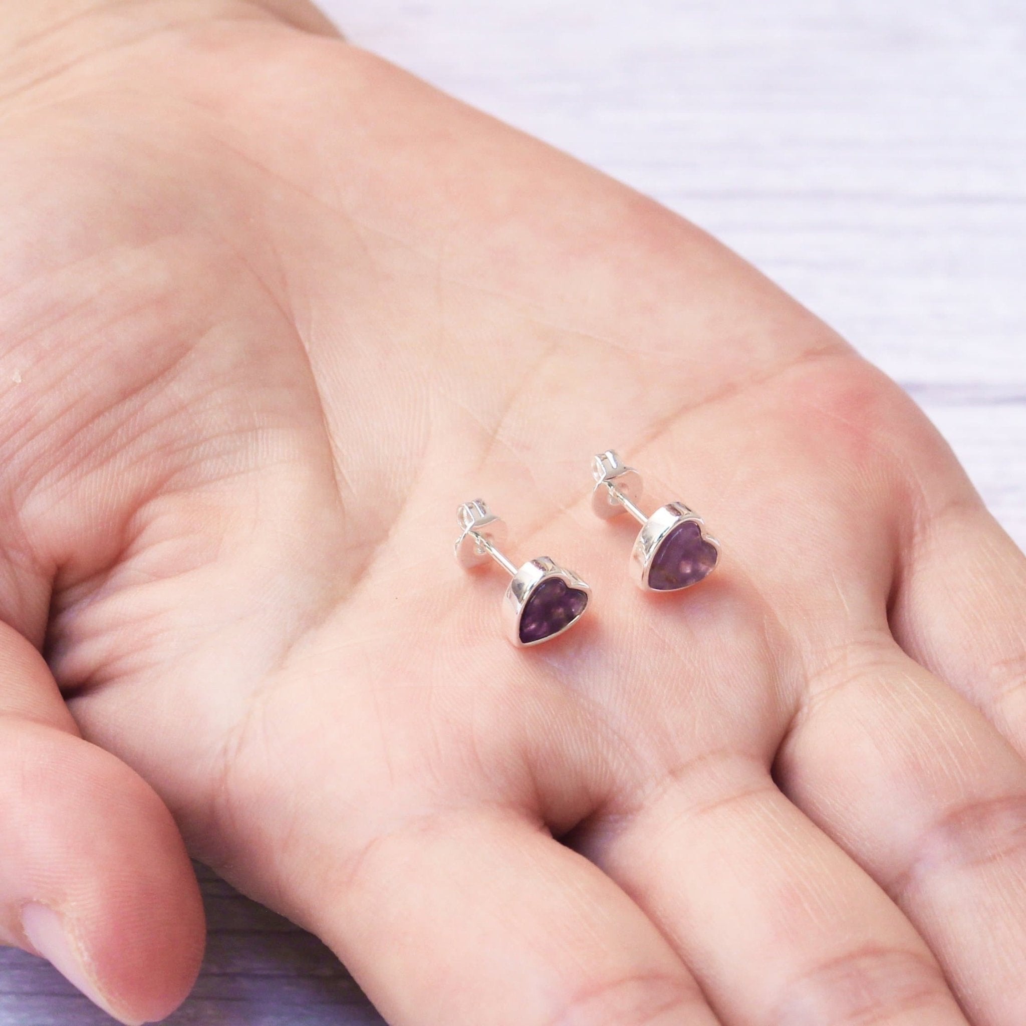 Amethyst Heart Stud Earrings with Quote Card