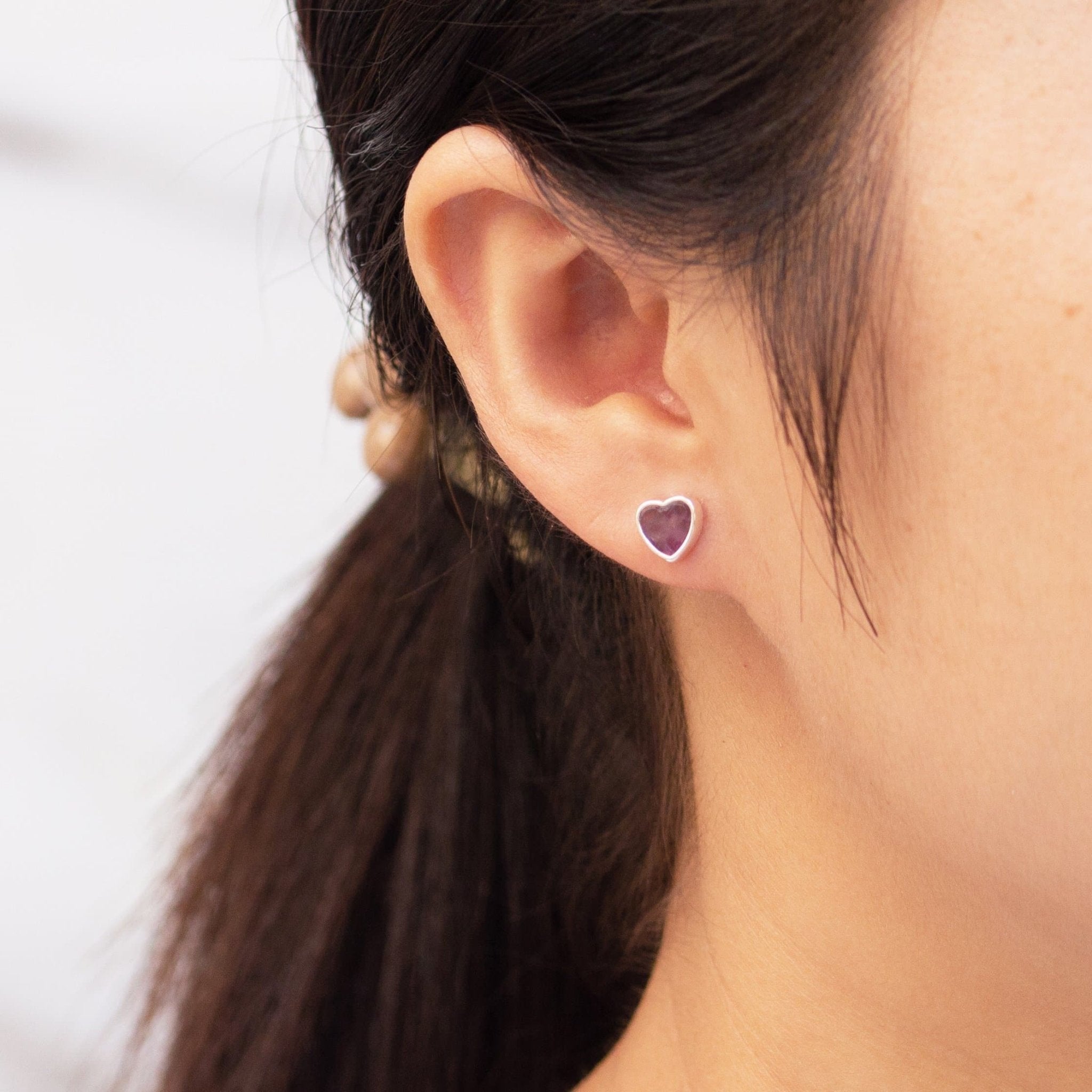 Amethyst Heart Stud Earrings with Quote Card