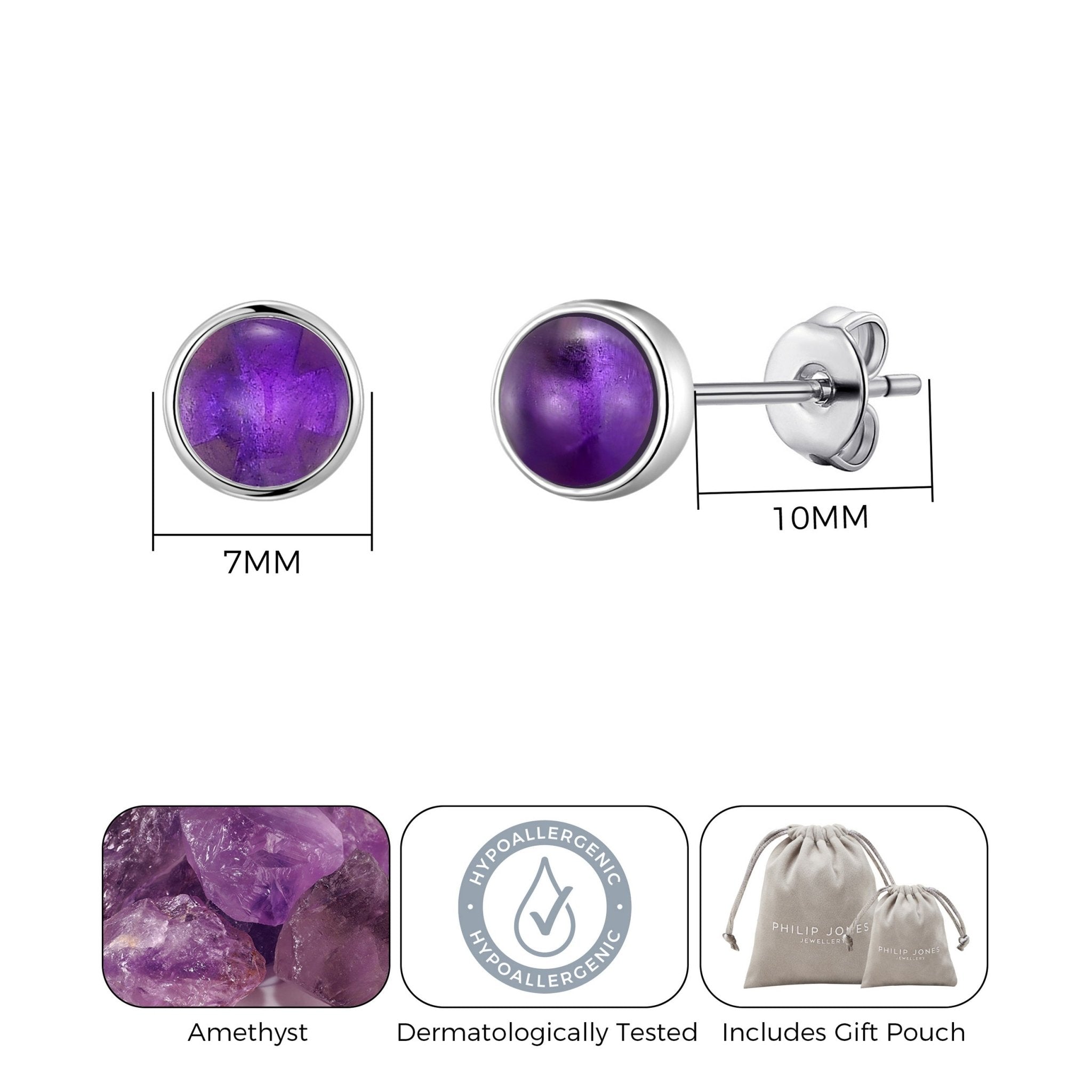 Amethyst Stud Earrings with Quote Card