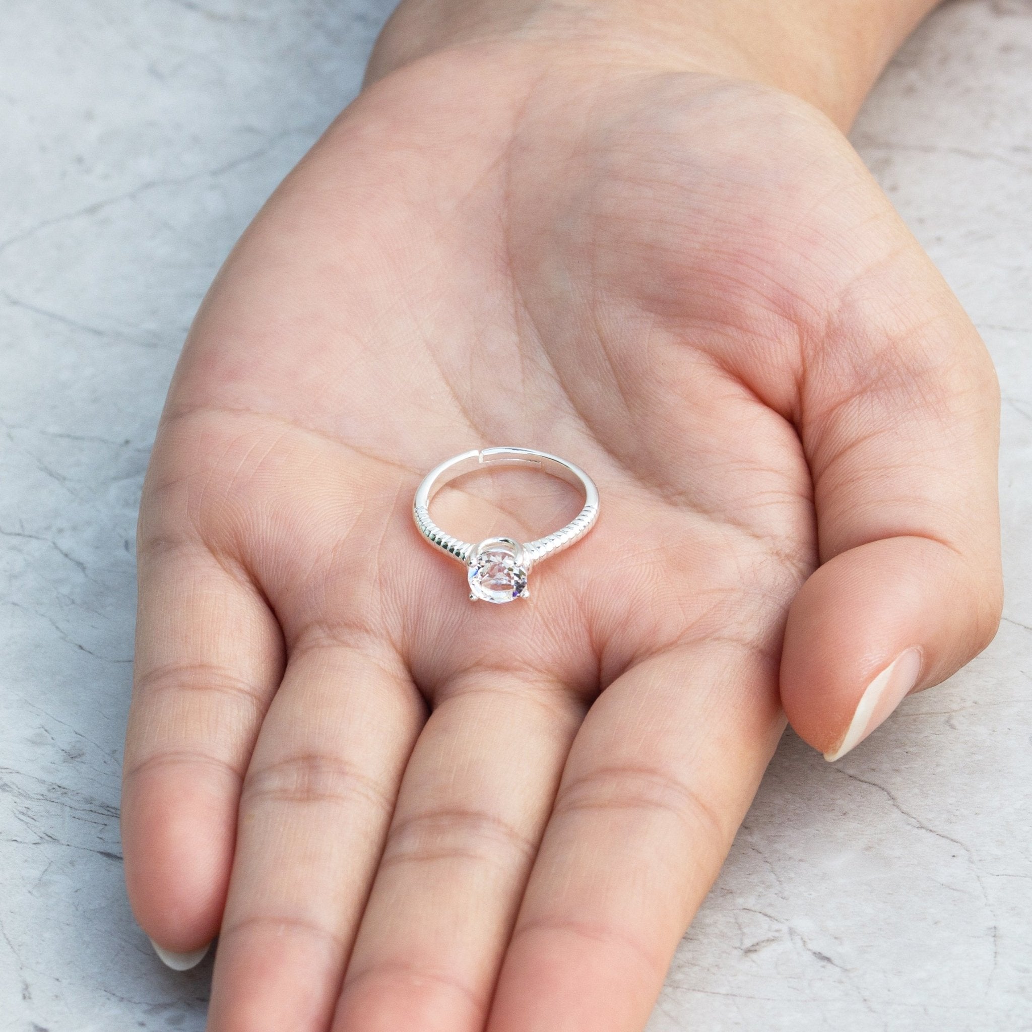 April (Diamond) Adjustable Birthstone Ring Created with Zircondia® Crystals