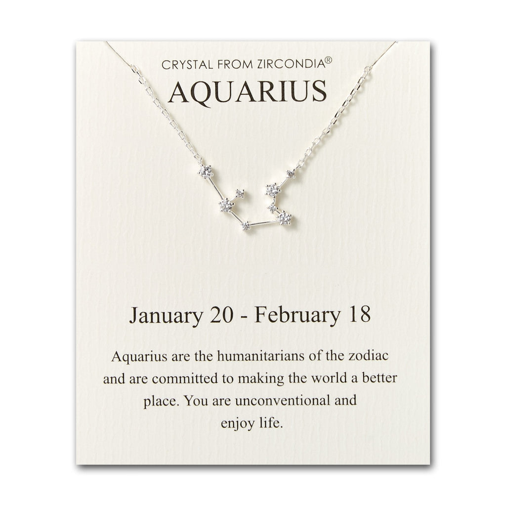 Aquarius Star Sign Zodiac Constellation Necklace and Quote Card with Zircondia® Crystals