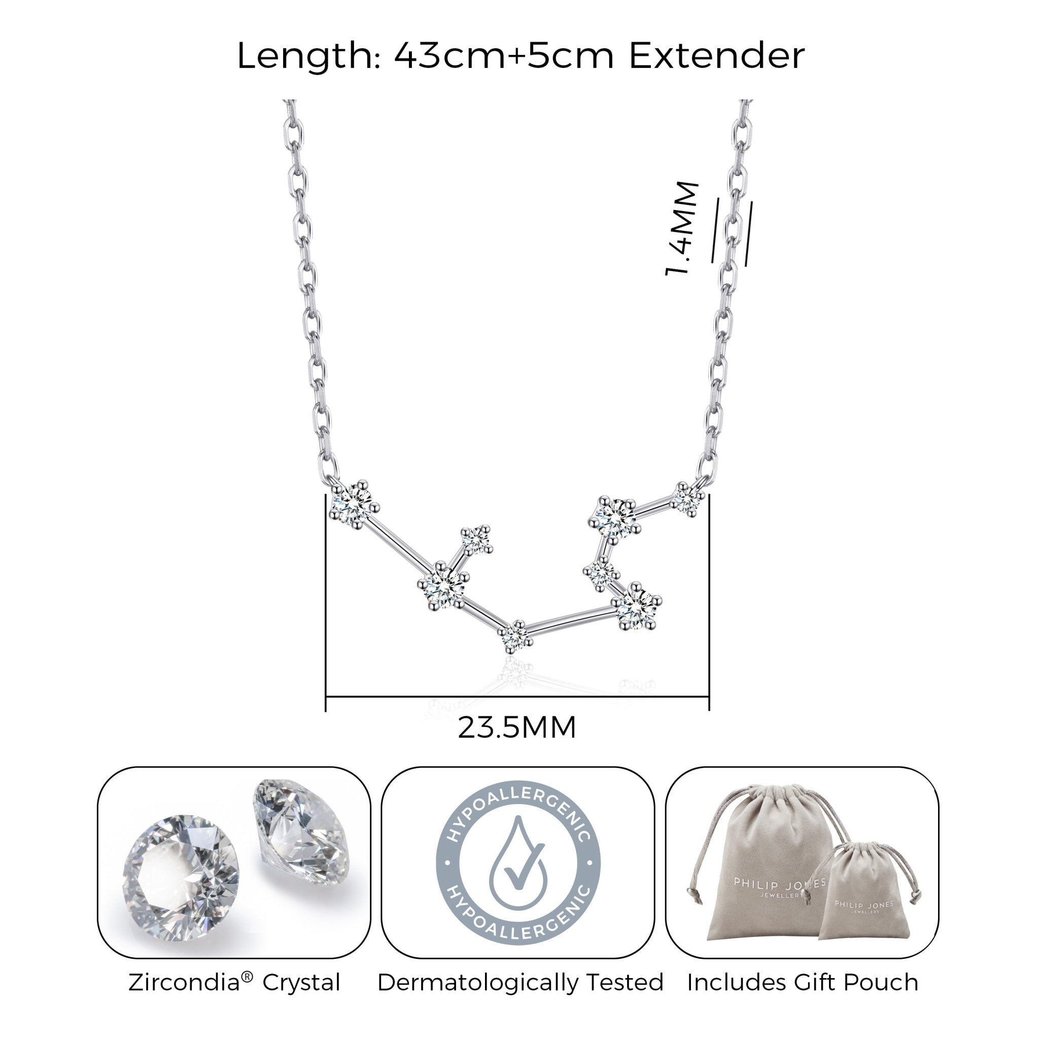 Aquarius Star Sign Zodiac Constellation Necklace with Zircondia® Crystals