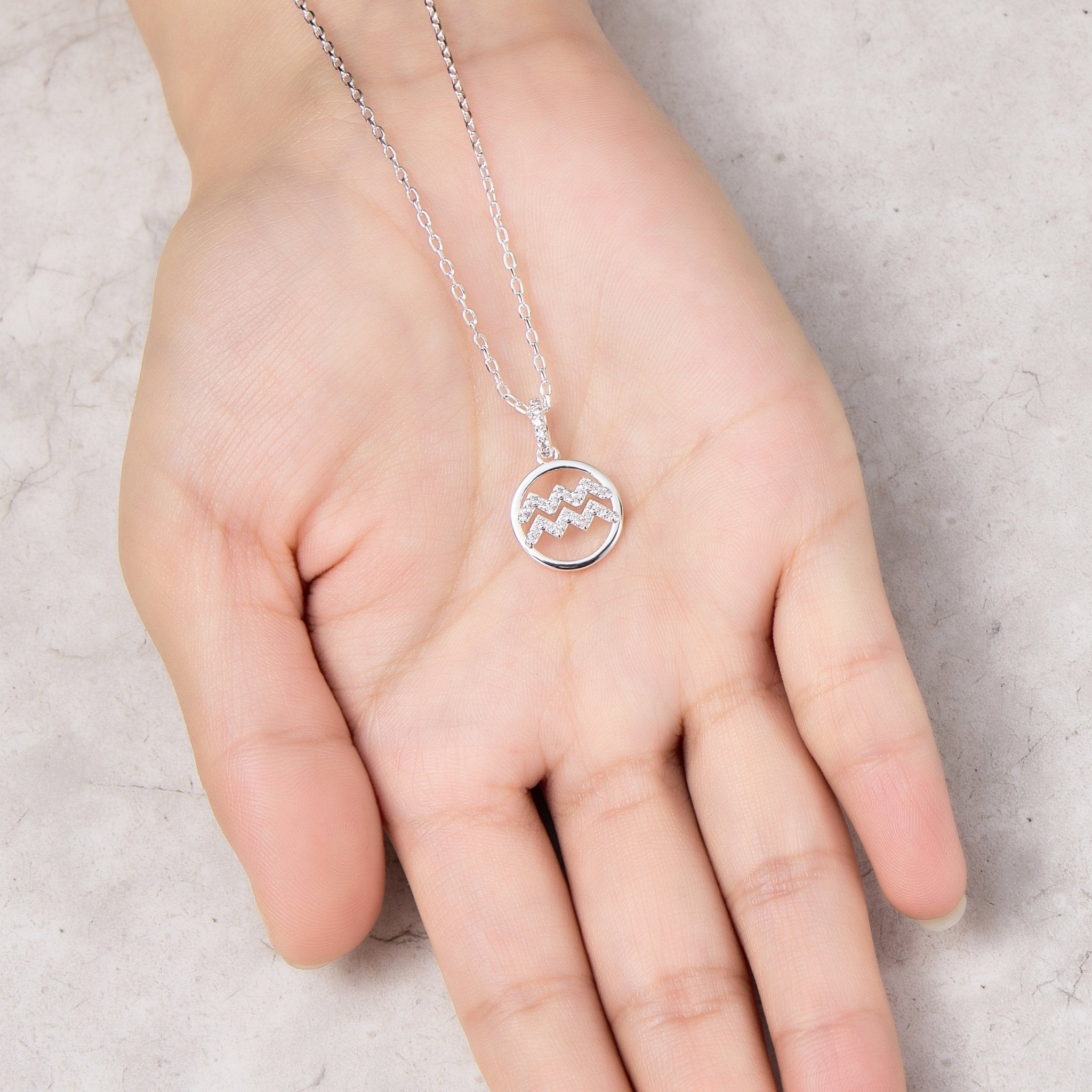 Aquarius Star Sign Zodiac Necklace and Quote Card with Zircondia® Crystals