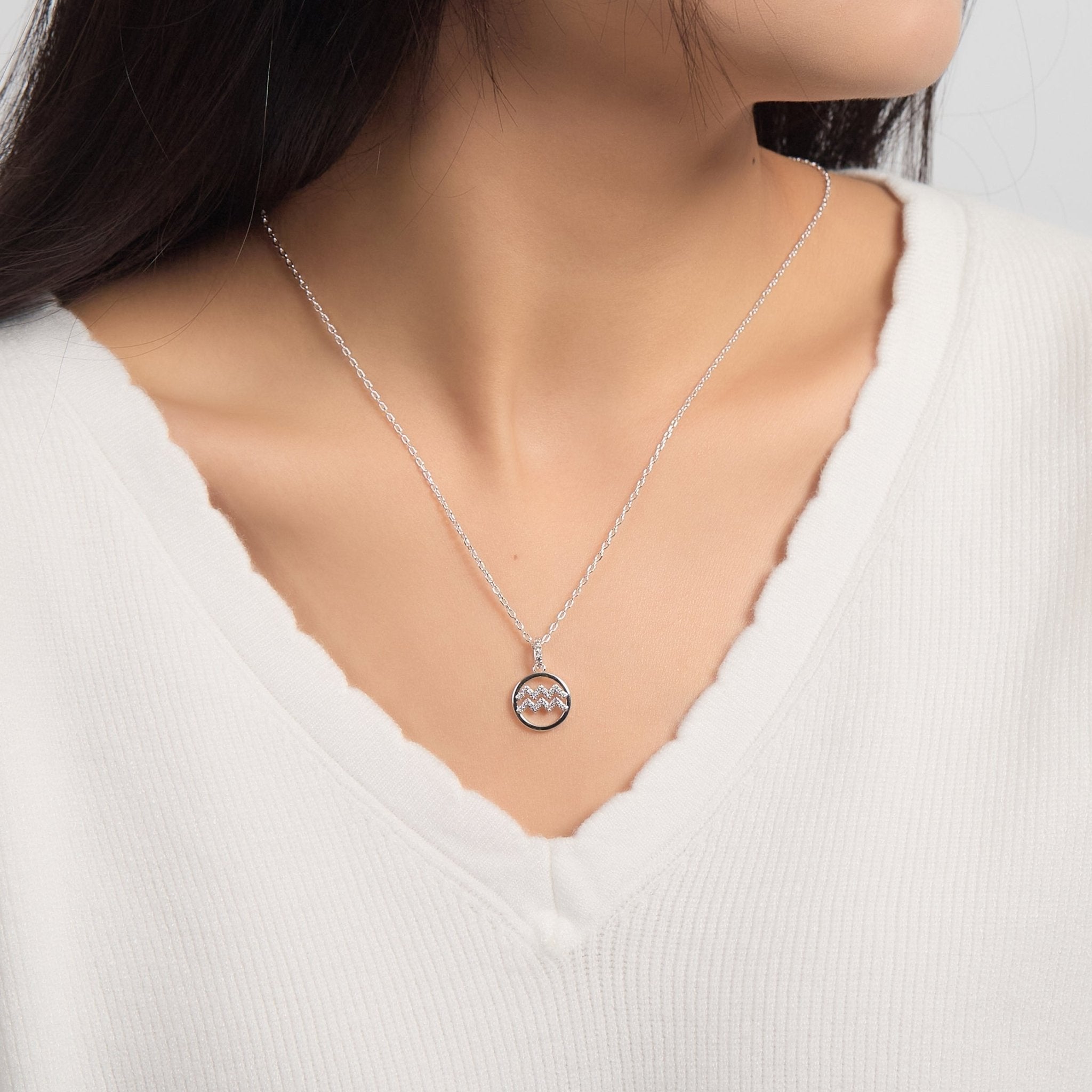 Aquarius Star Sign Zodiac Necklace and Quote Card with Zircondia® Crystals