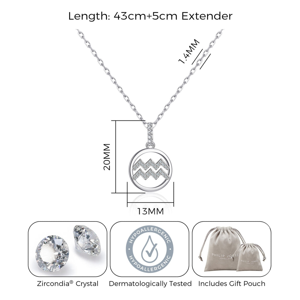 Aquarius Star Sign Zodiac Necklace and Quote Card with Zircondia® Crystals