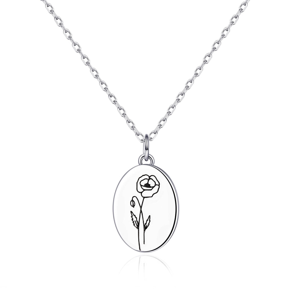August Birth Flower Poppy Necklace with Card