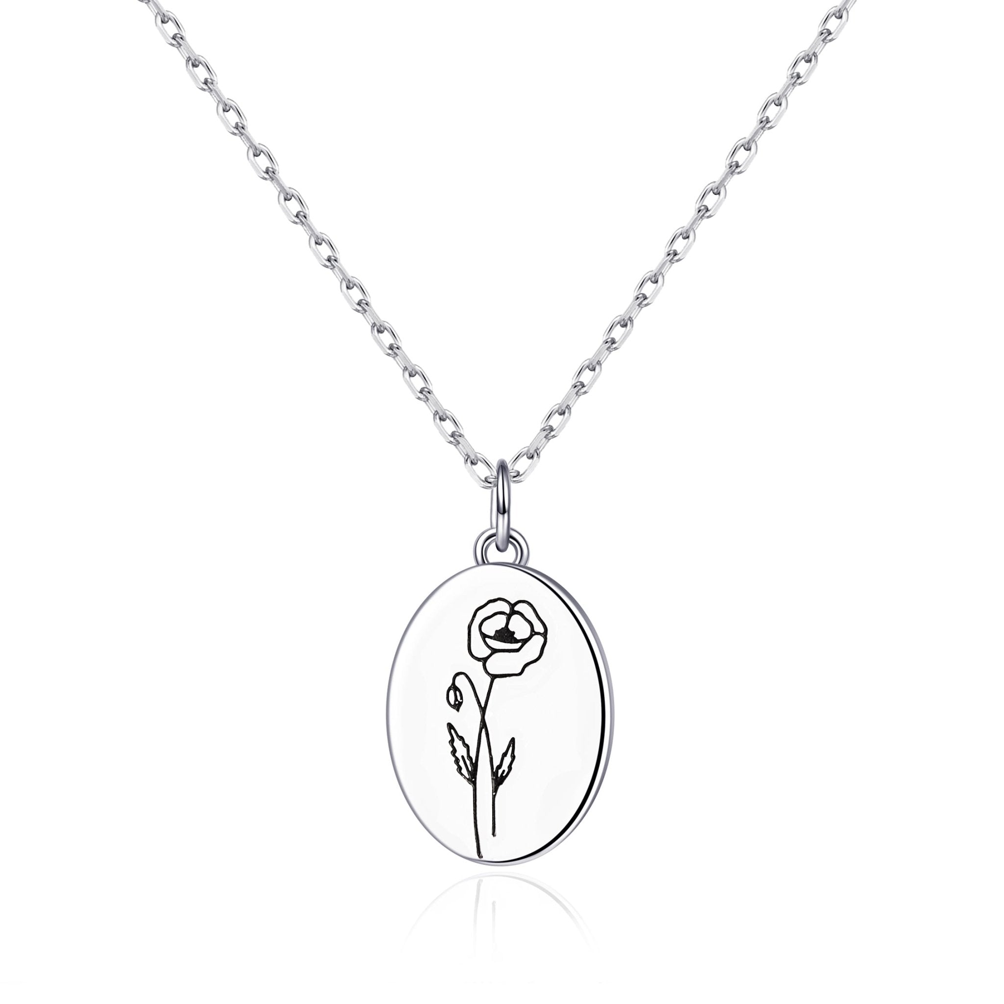 August Birth Flower Poppy Necklace with Card