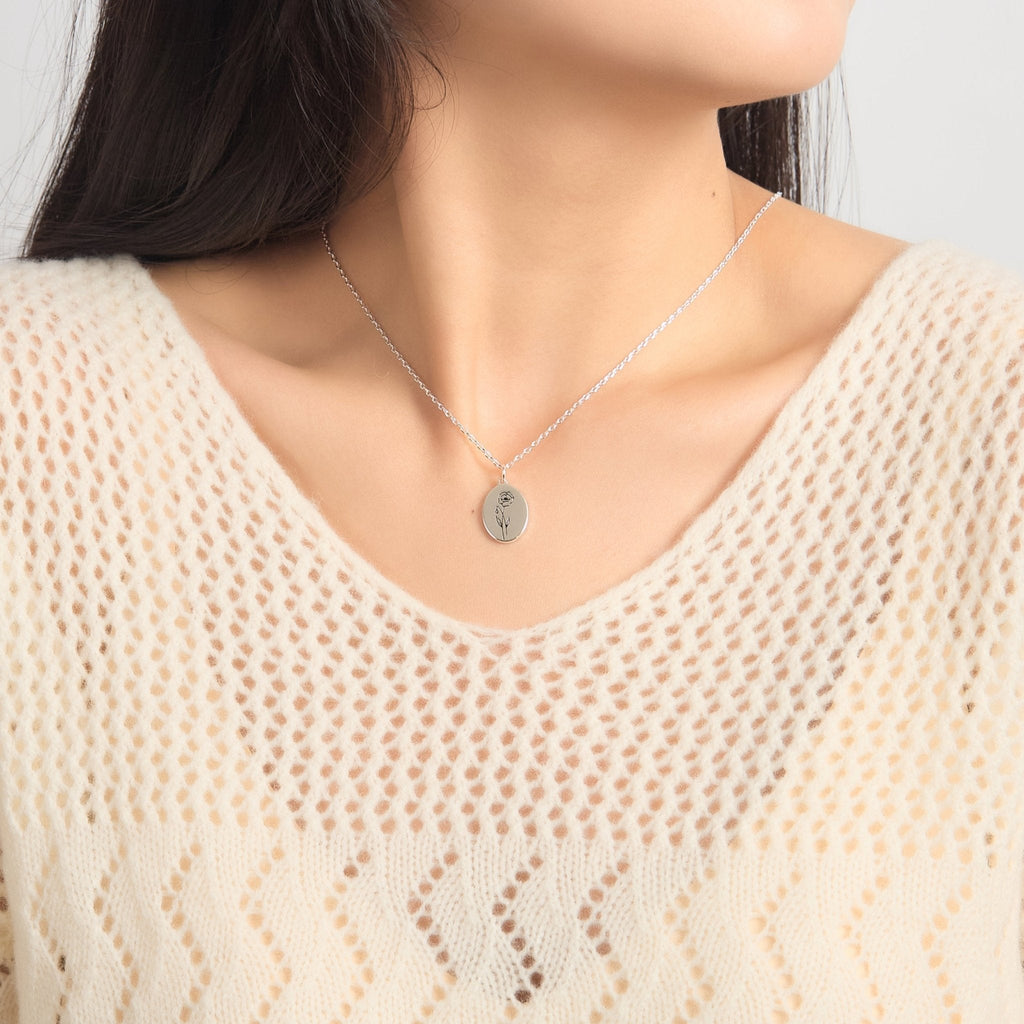August Birth Flower Poppy Necklace with Card